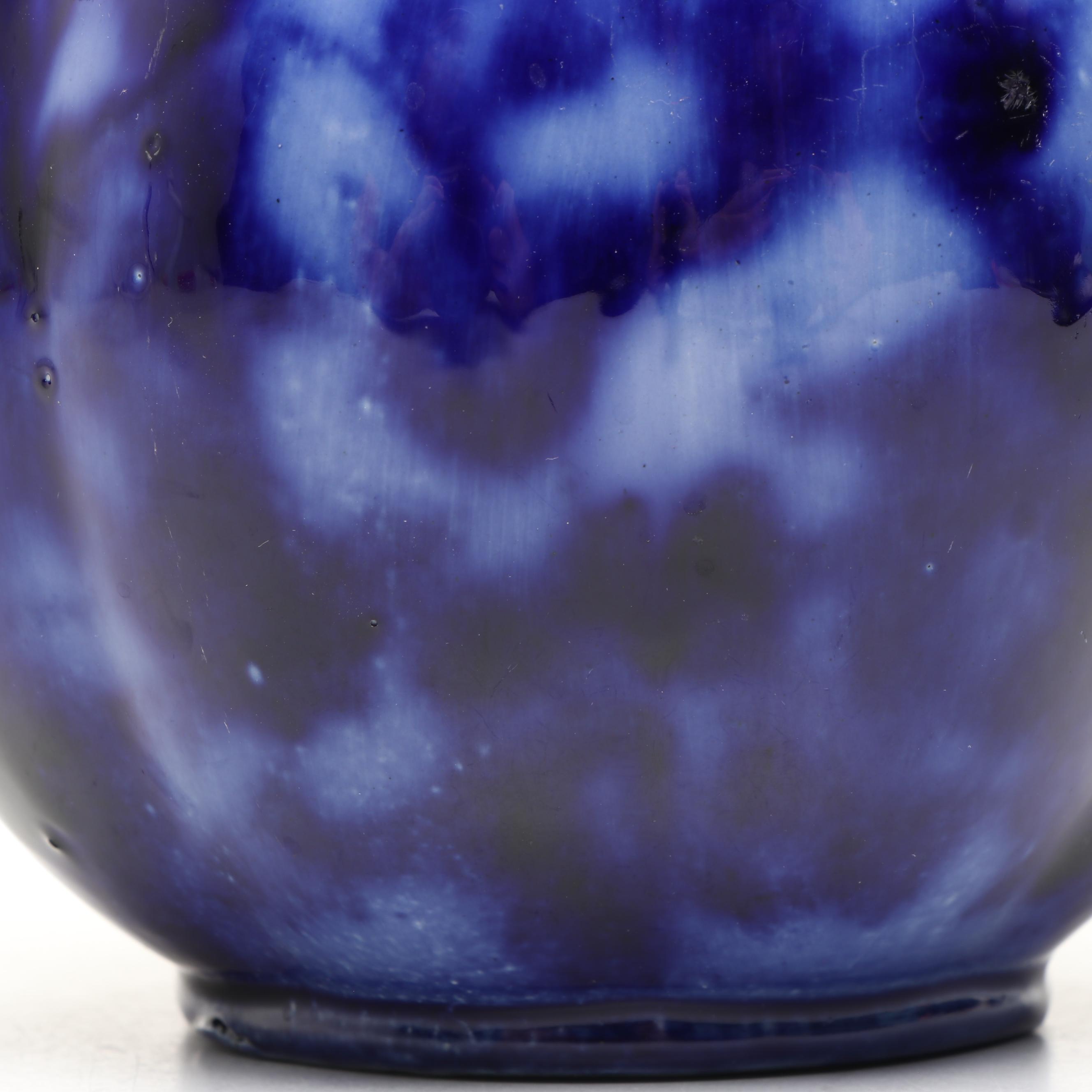 Ribbed Flow Blue Style Ceramic Vase, 20th Century