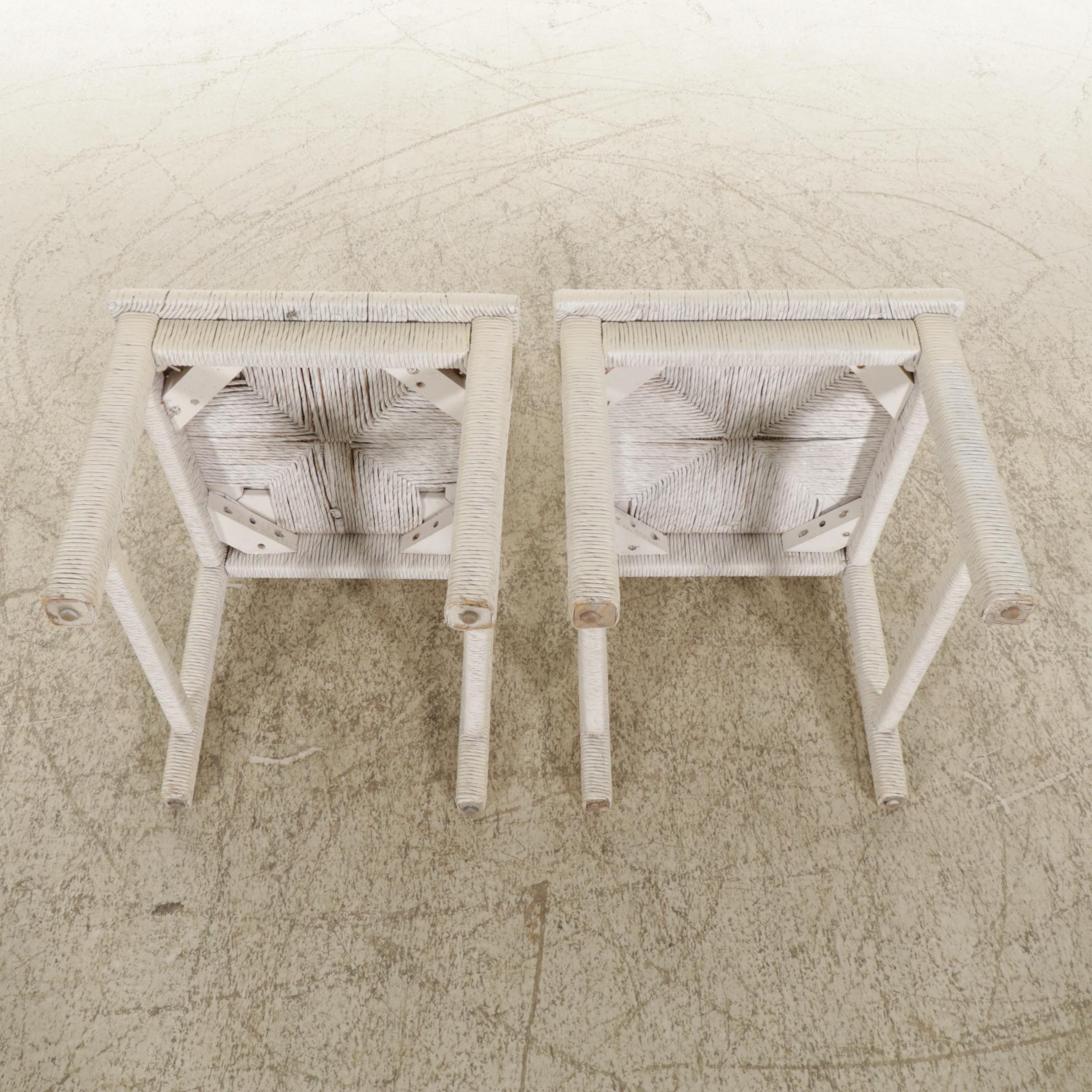 Pair of Painted Side Chairs with Paper Rush Wrap and  Seats and Woven Cane Backs