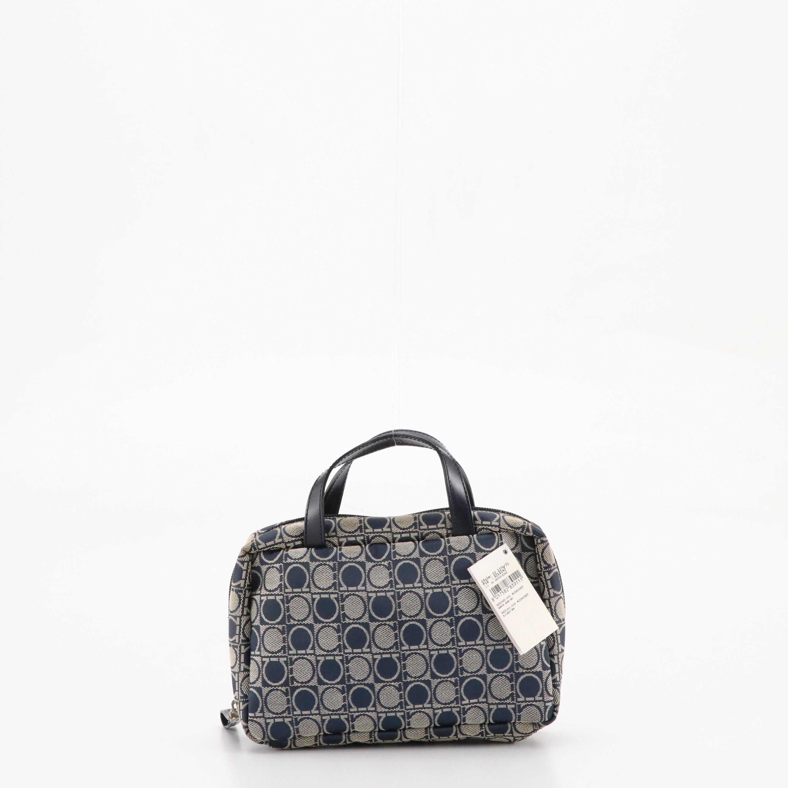 Salvatore Ferragamo Cosmetic Handbag in Midnight Jean Gancini Canvas and Leather