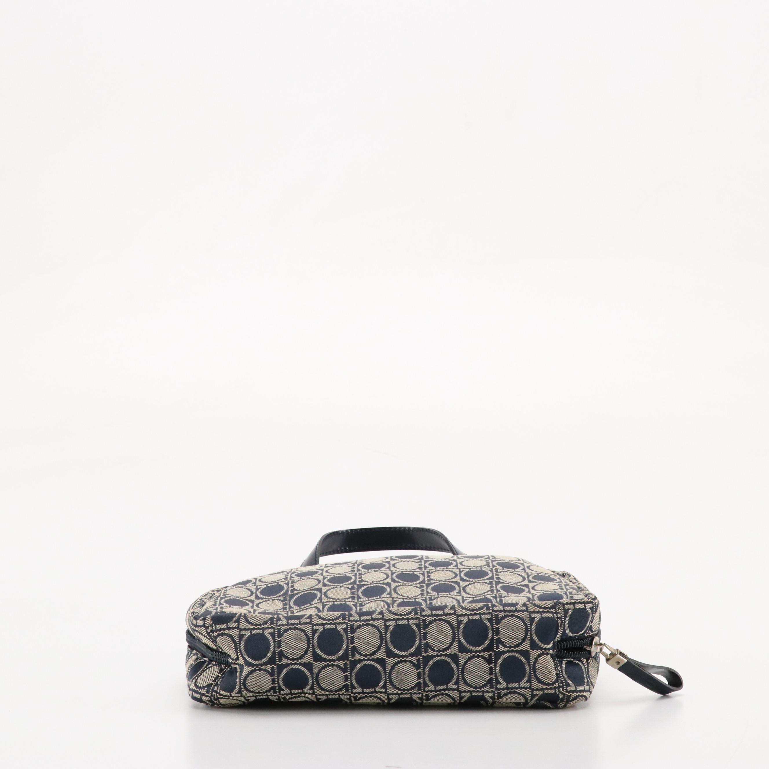 Salvatore Ferragamo Cosmetic Handbag in Midnight Jean Gancini Canvas and Leather