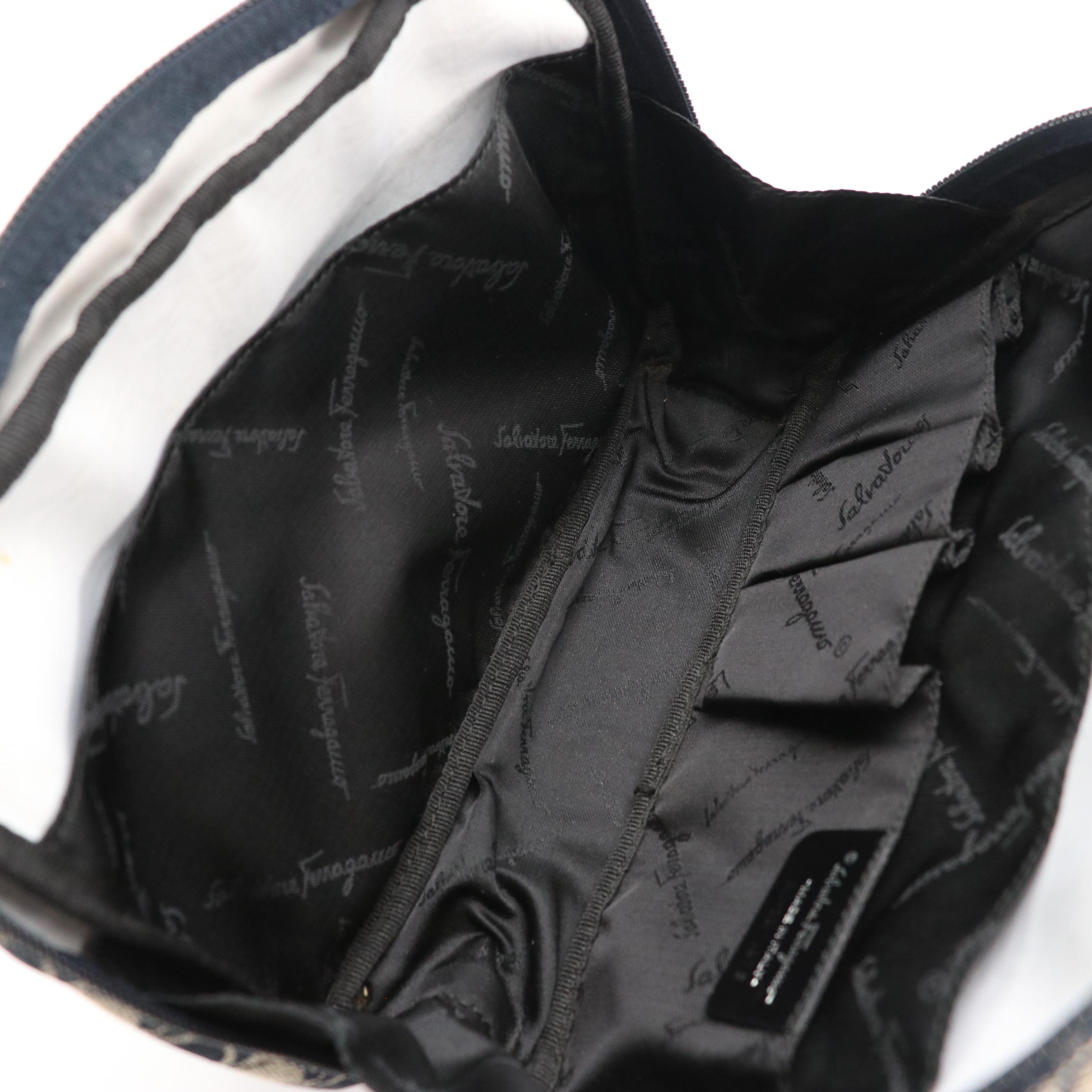 Salvatore Ferragamo Cosmetic Handbag in Midnight Jean Gancini Canvas and Leather