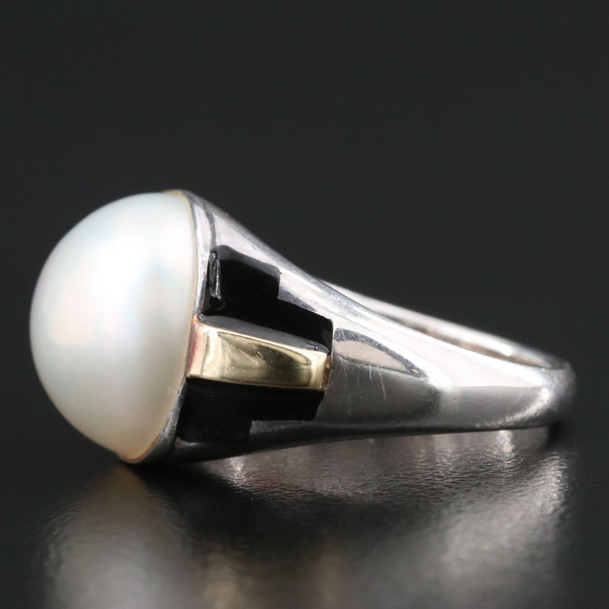 Cartier Sterling Pearl and Enamel Ring with 18K Accents