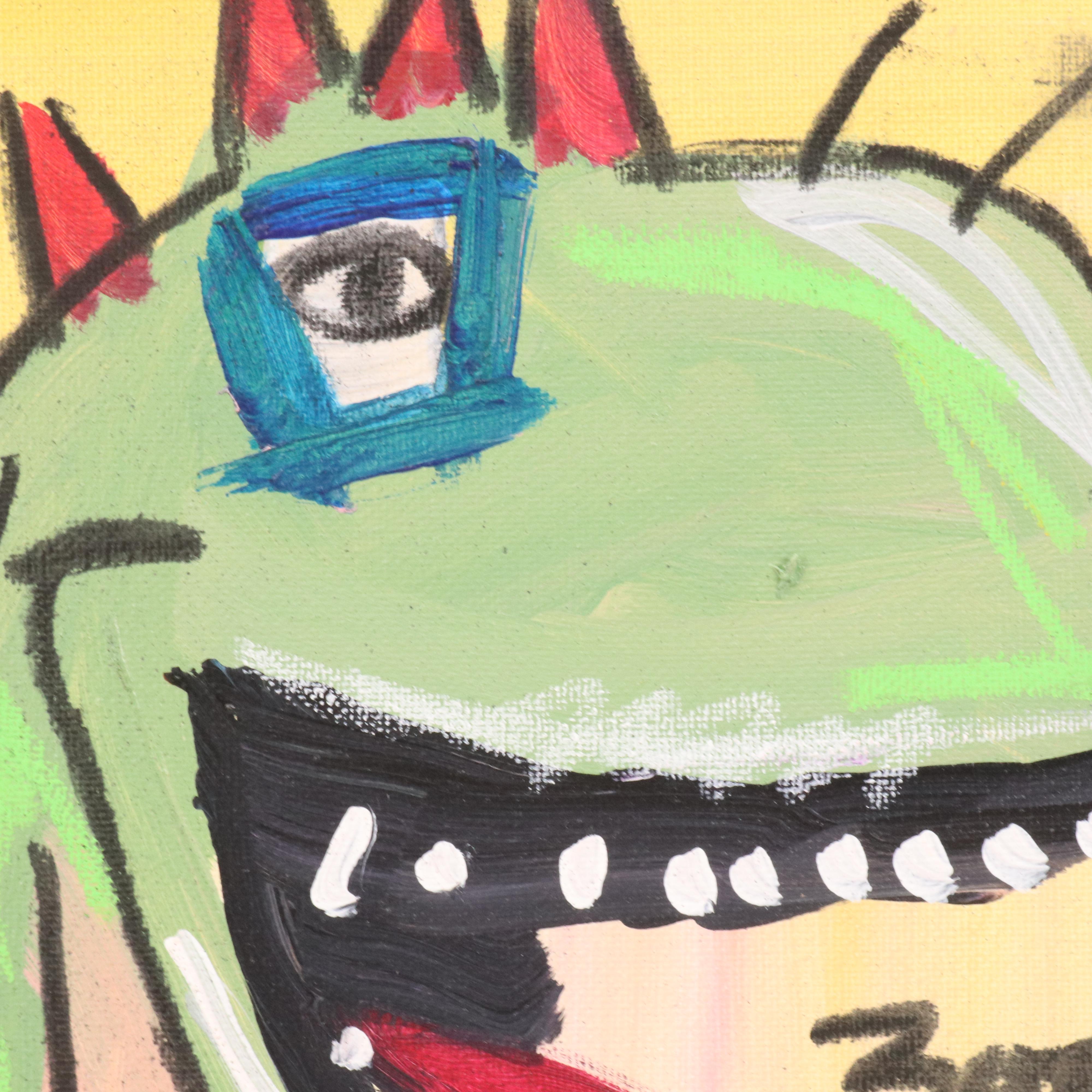 Cor Stylized Acrylic Painting of T-Rex on Bike, 2025