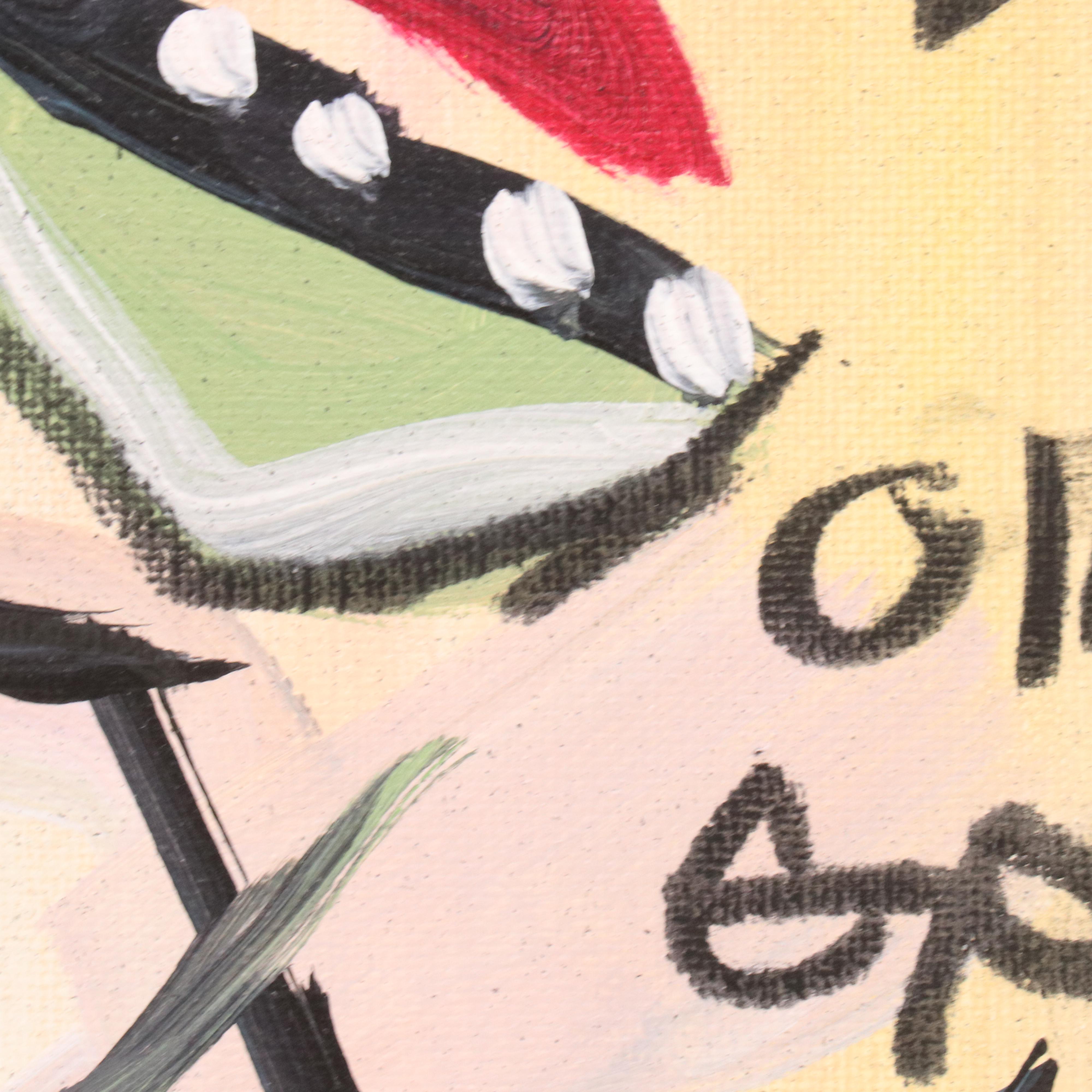 Cor Stylized Acrylic Painting of T-Rex on Bike, 2025