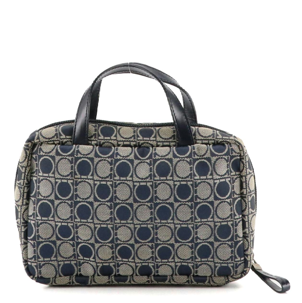 Salvatore Ferragamo Cosmetic Handbag in Midnight Jean Gancini Canvas and Leather