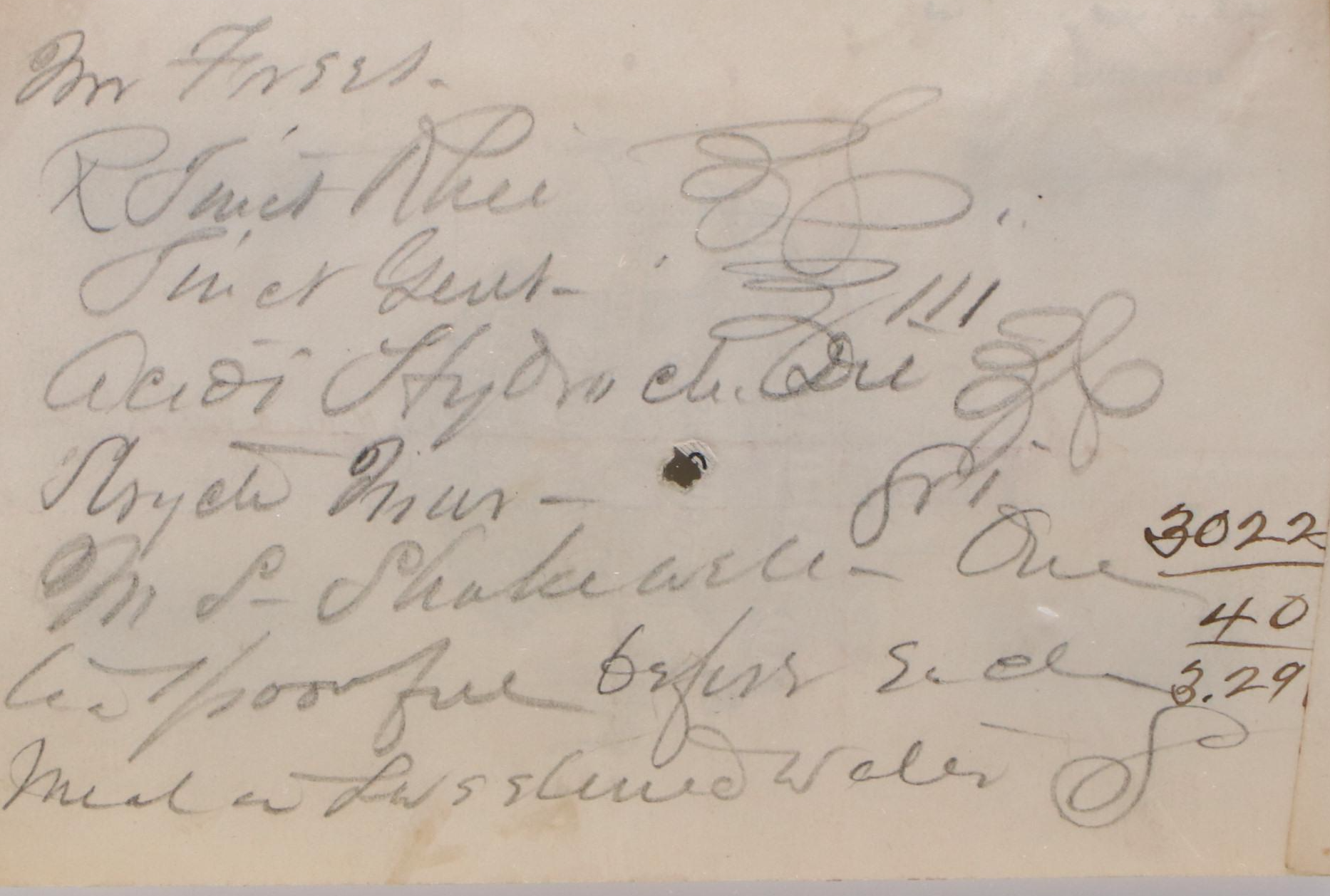 Victorian Prescription Form for Hydrochloric Acid, Late 19th Century