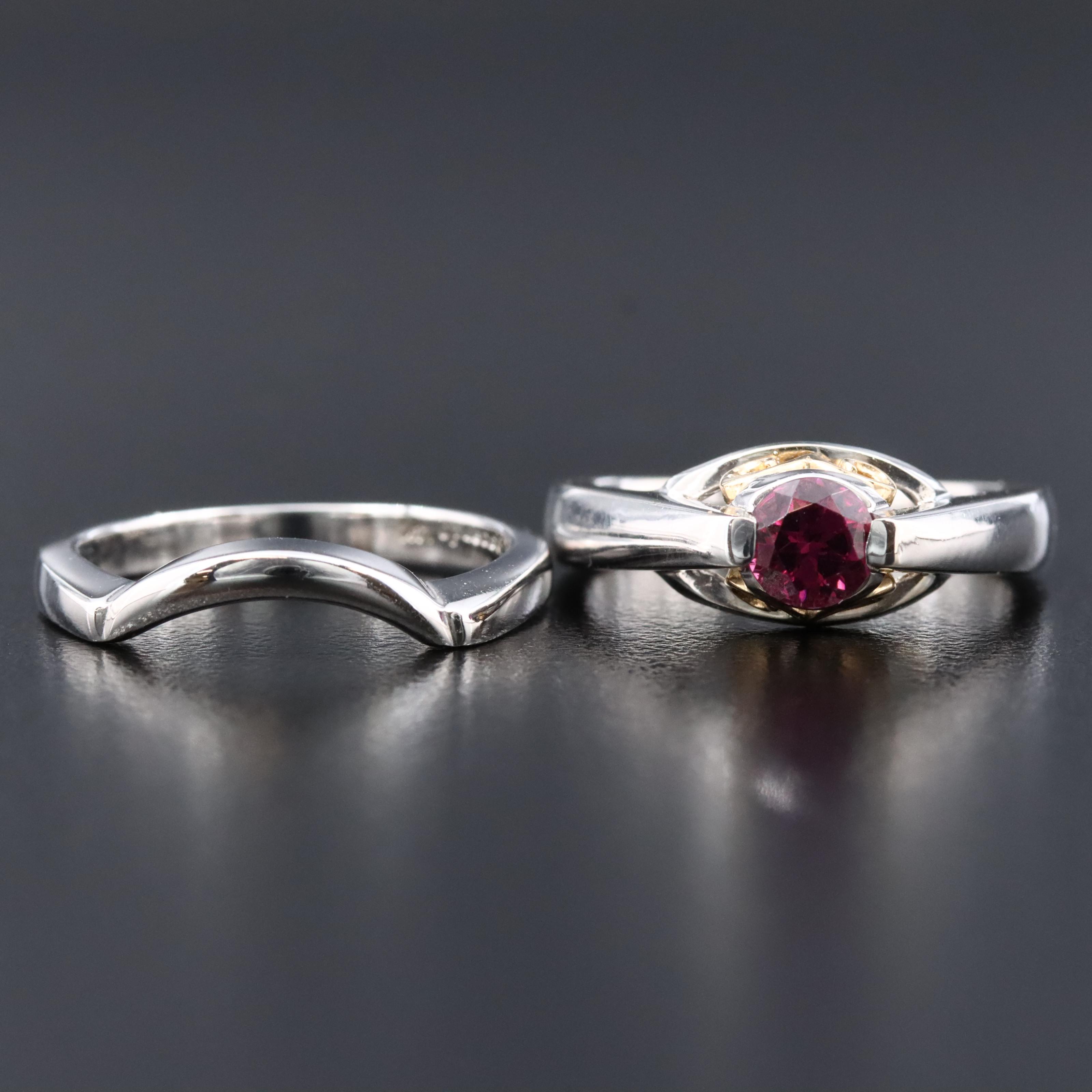 14K Garnet Ring Set with 14K Yellow Gold Accents