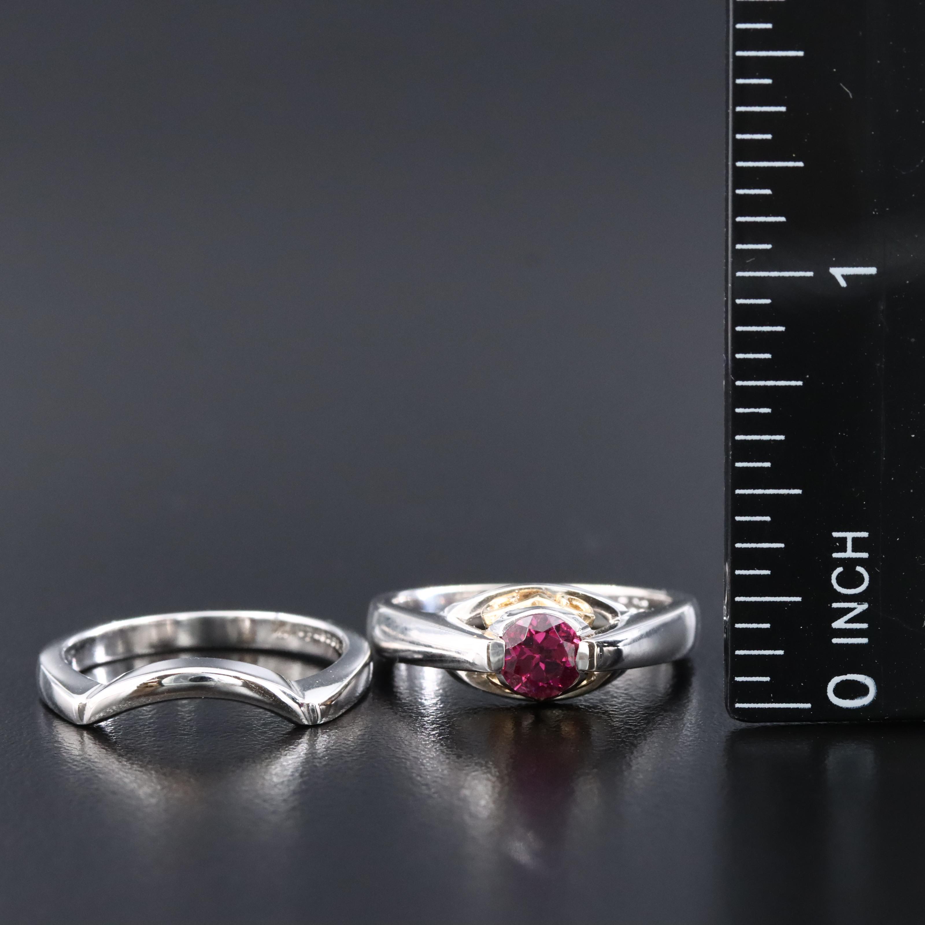 14K Garnet Ring Set with 14K Yellow Gold Accents