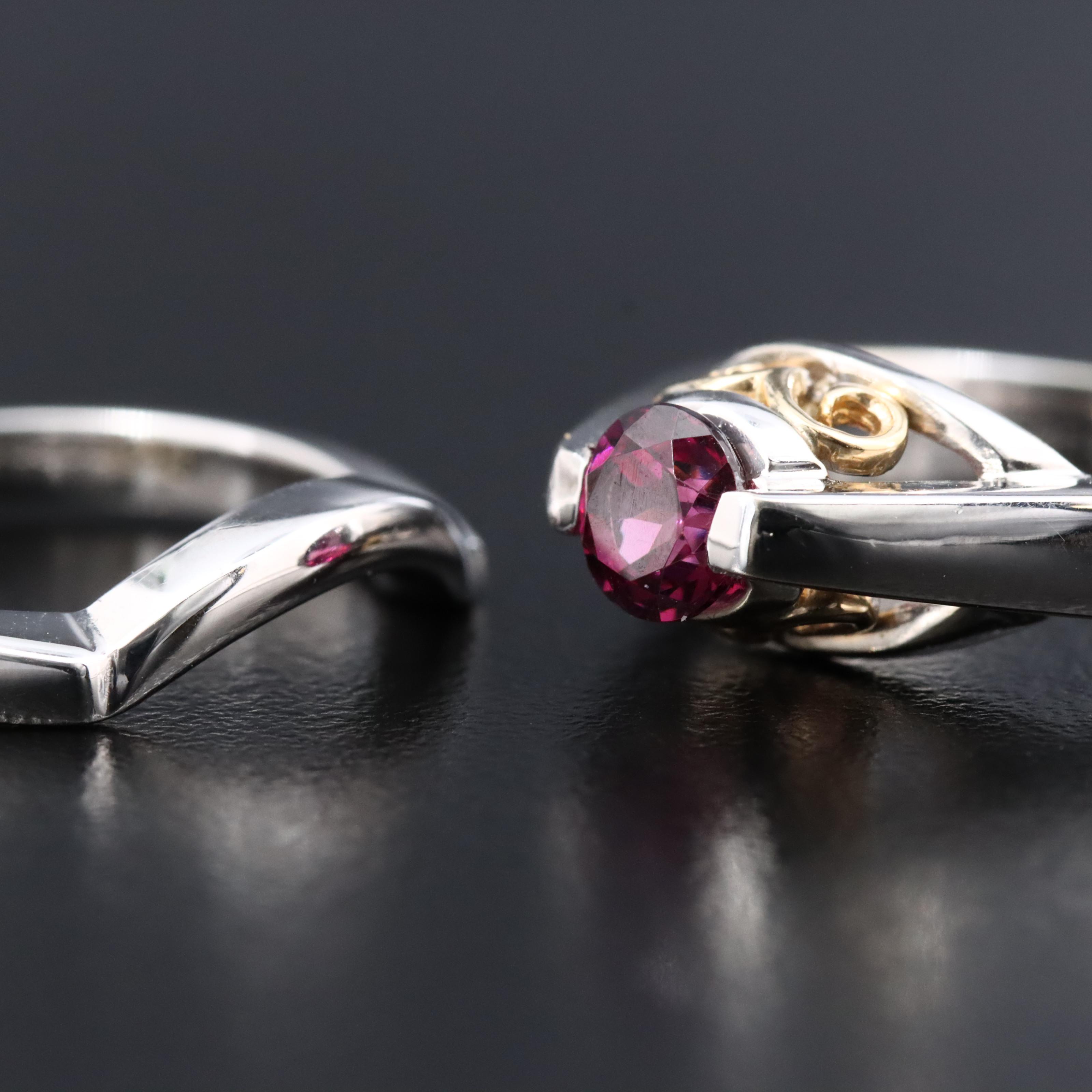 14K Garnet Ring Set with 14K Yellow Gold Accents