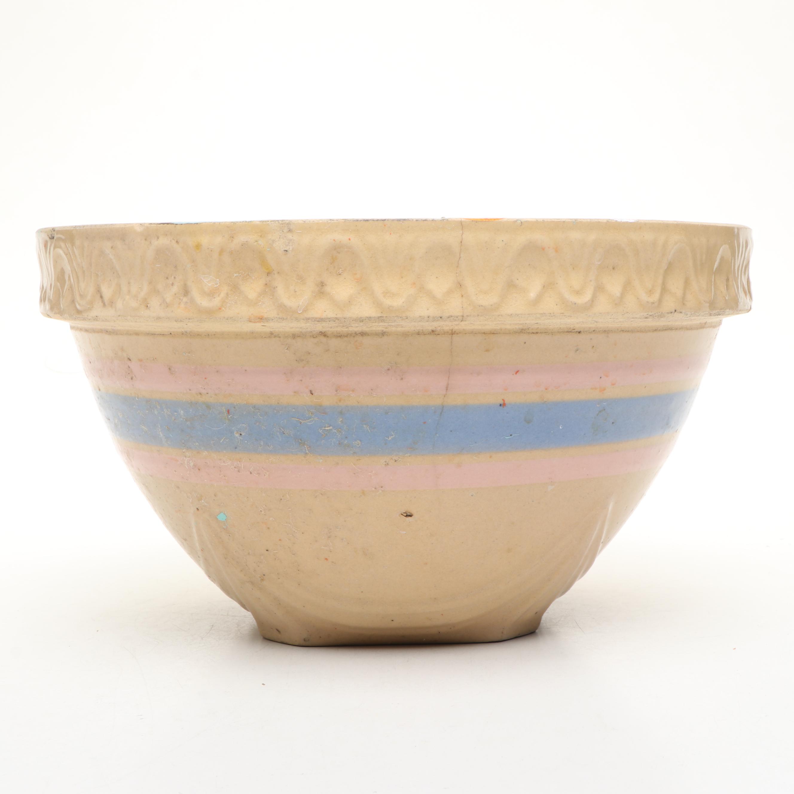 Robinson Ransbottom and Other Banded Stoneware Mixing Bowl, Early to Mid-20th C.