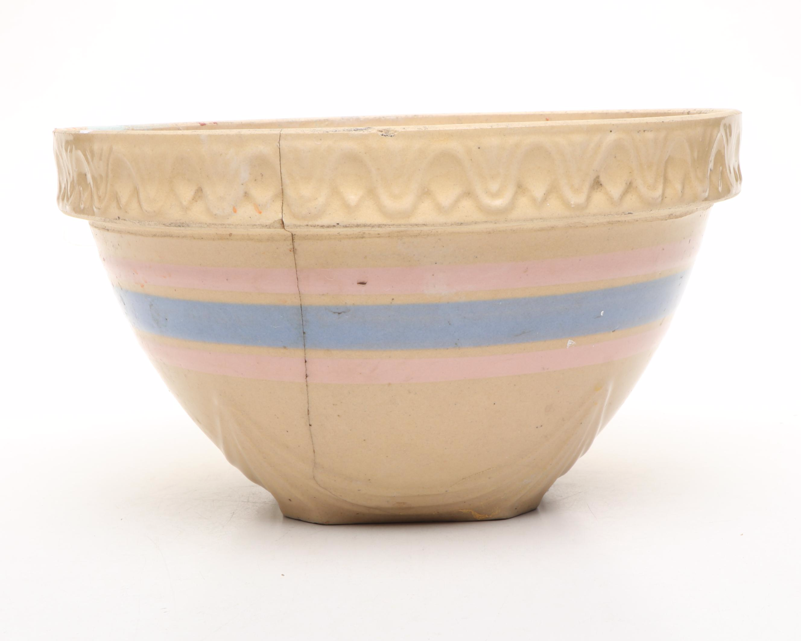 Robinson Ransbottom and Other Banded Stoneware Mixing Bowl, Early to Mid-20th C.