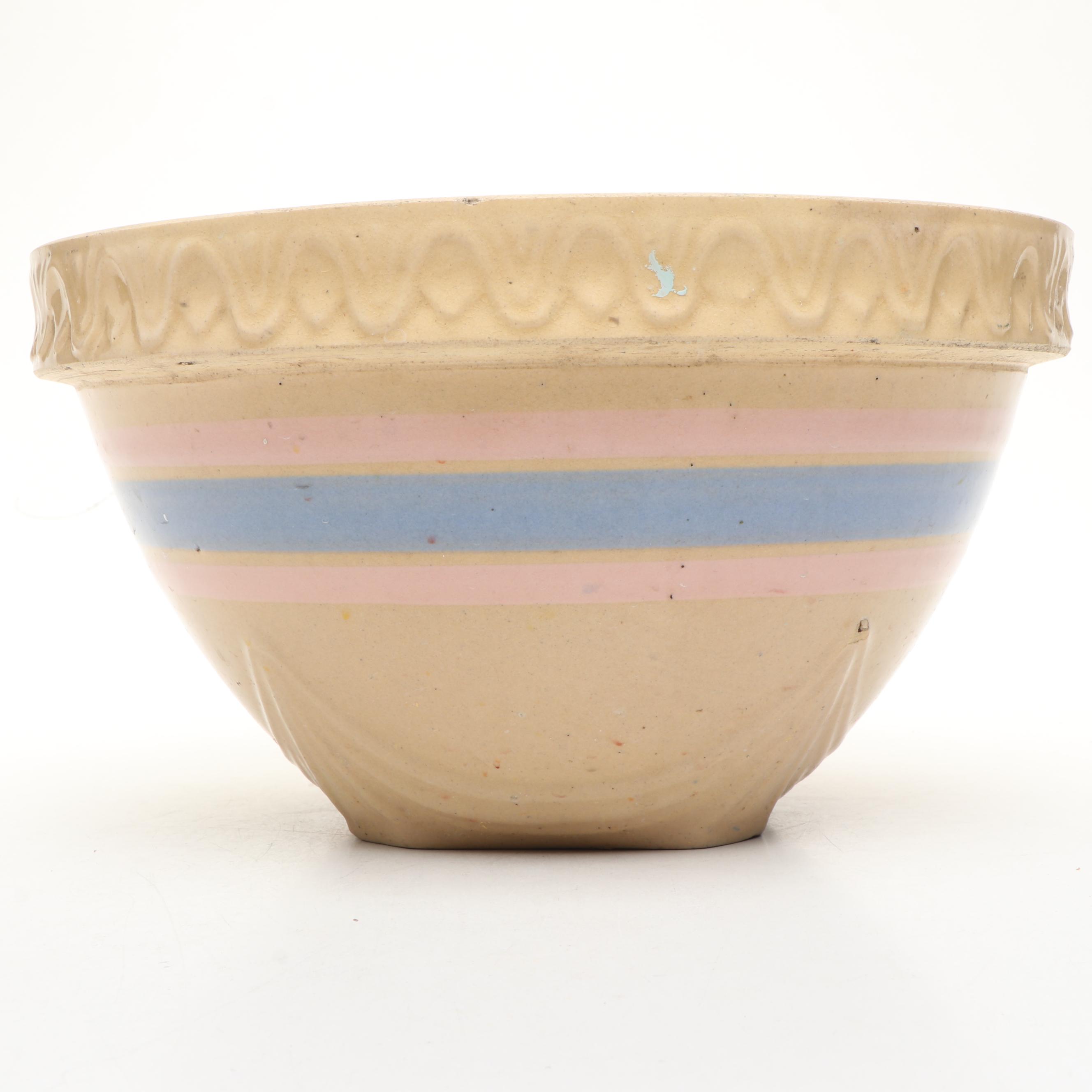 Robinson Ransbottom and Other Banded Stoneware Mixing Bowl, Early to Mid-20th C.