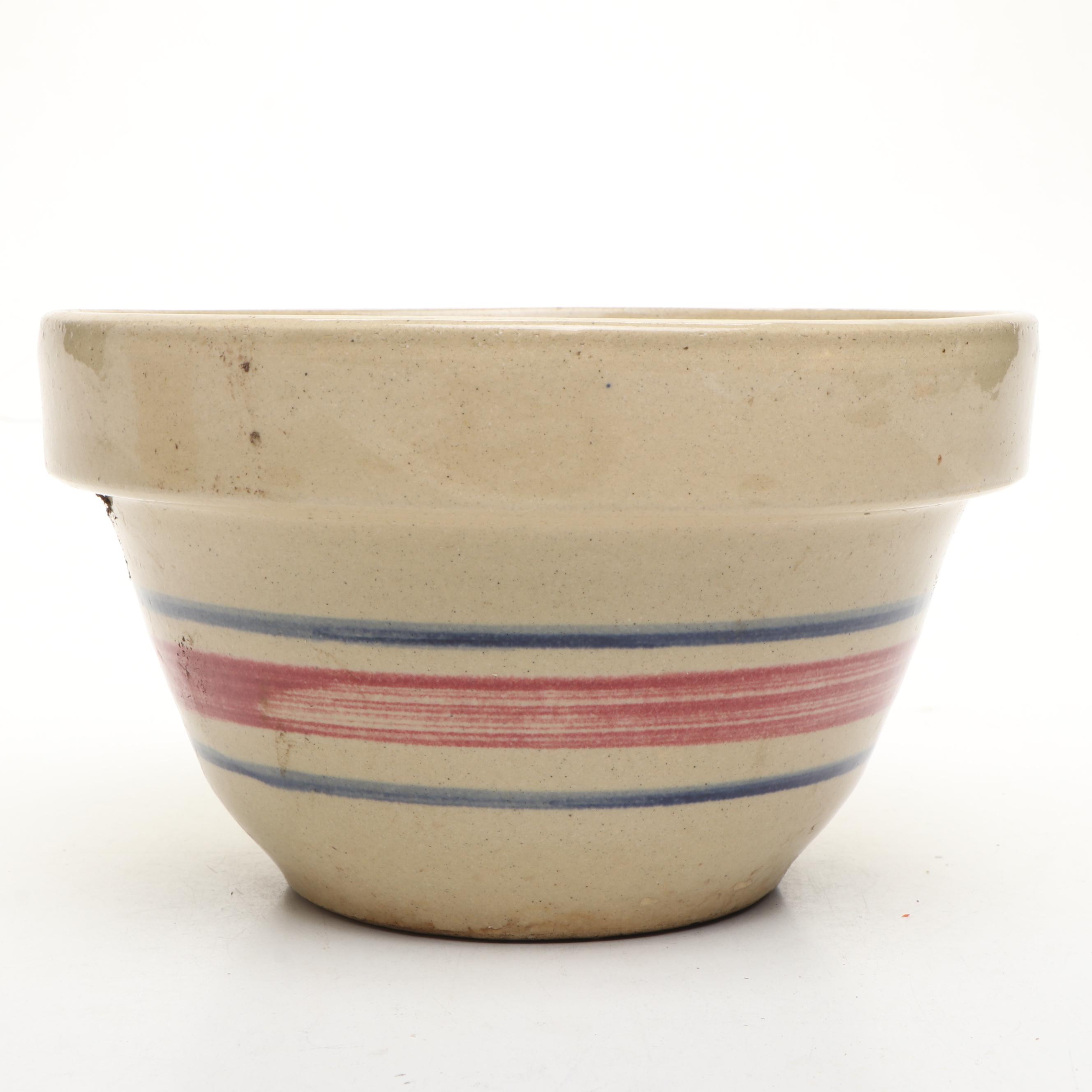 Robinson Ransbottom and Other Banded Stoneware Mixing Bowl, Early to Mid-20th C.