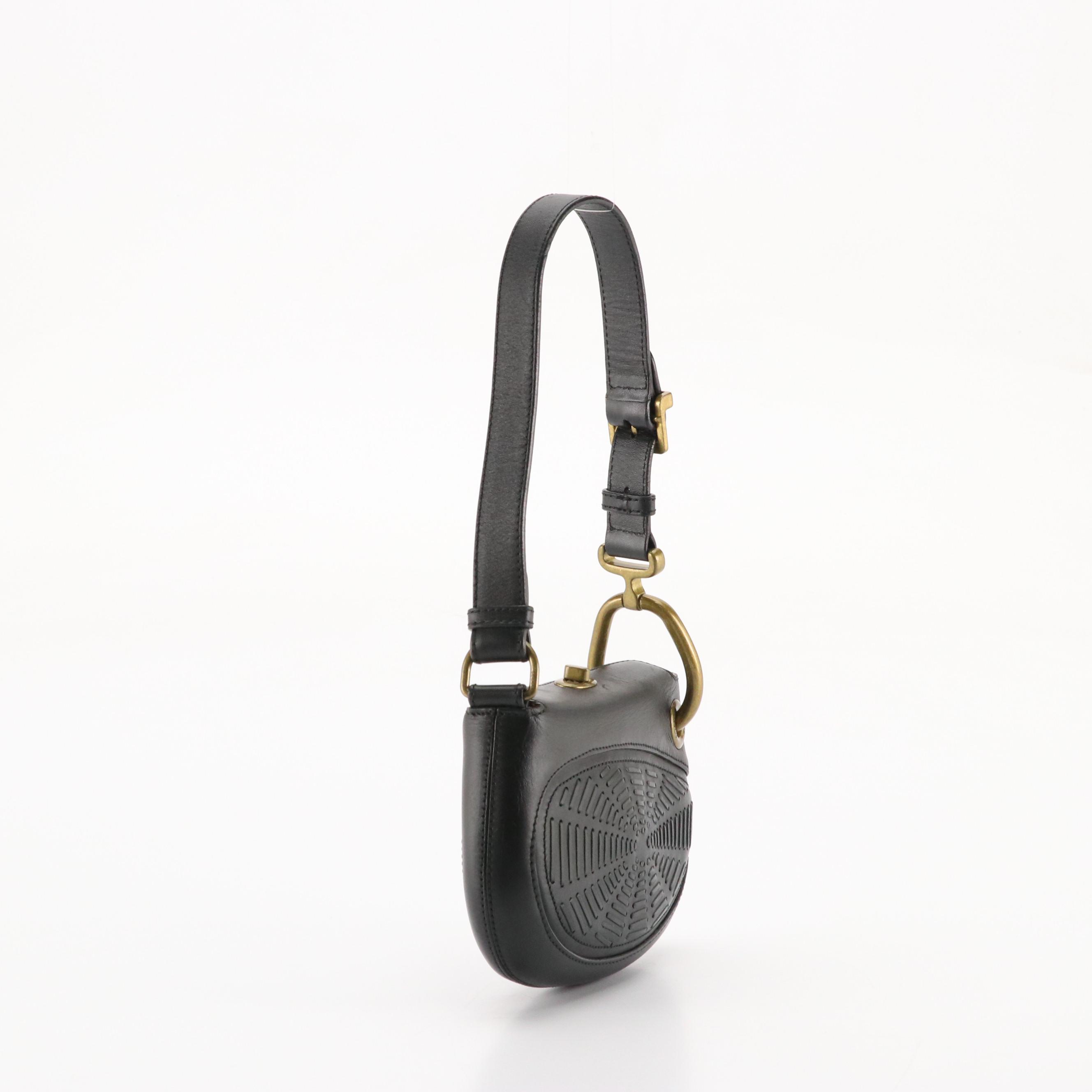 Loewe Mini Shoulder Bag in Black Calfskin Leather with Interwoven Details