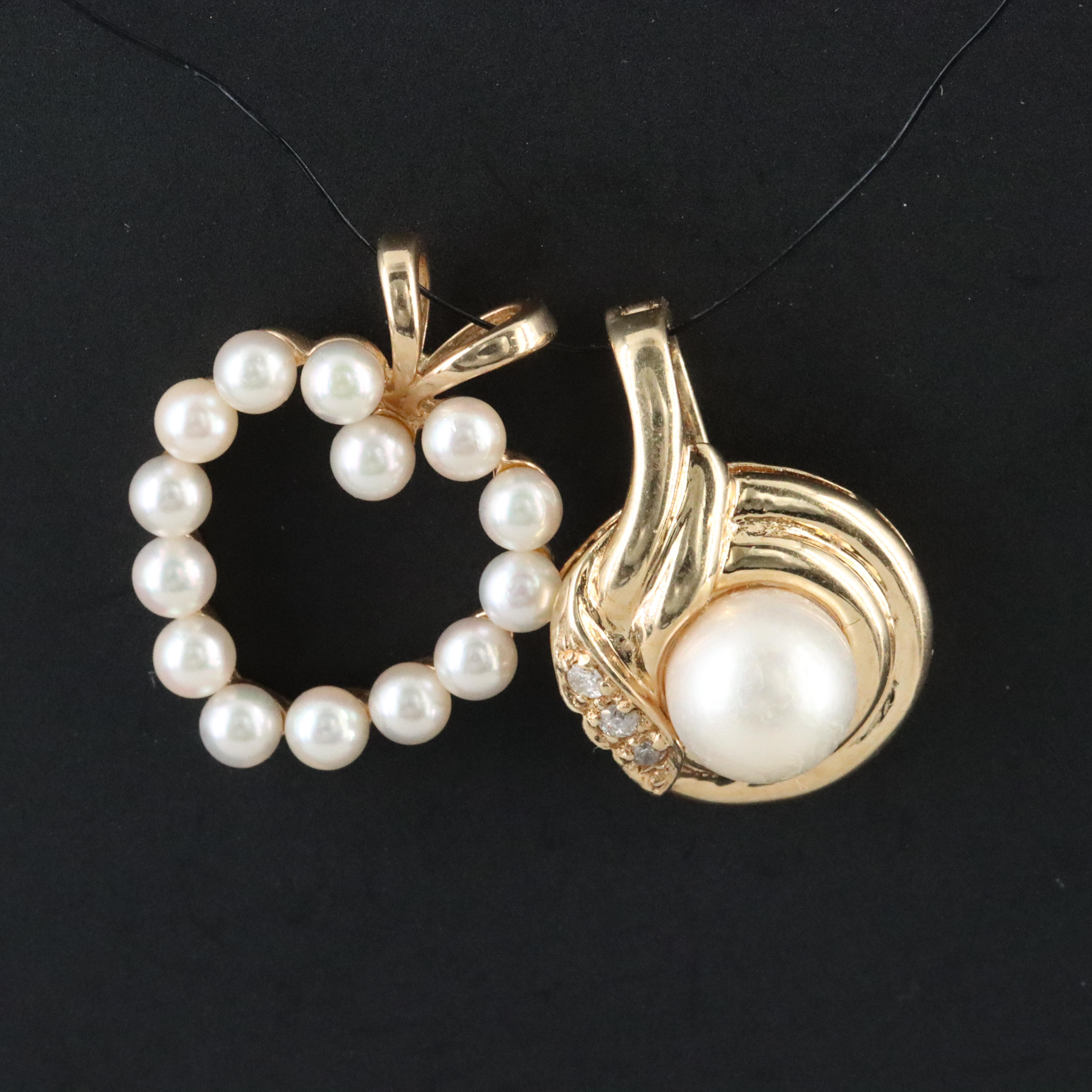 14K Pearl and Pearl and Diamond Pendant and Enhancer
