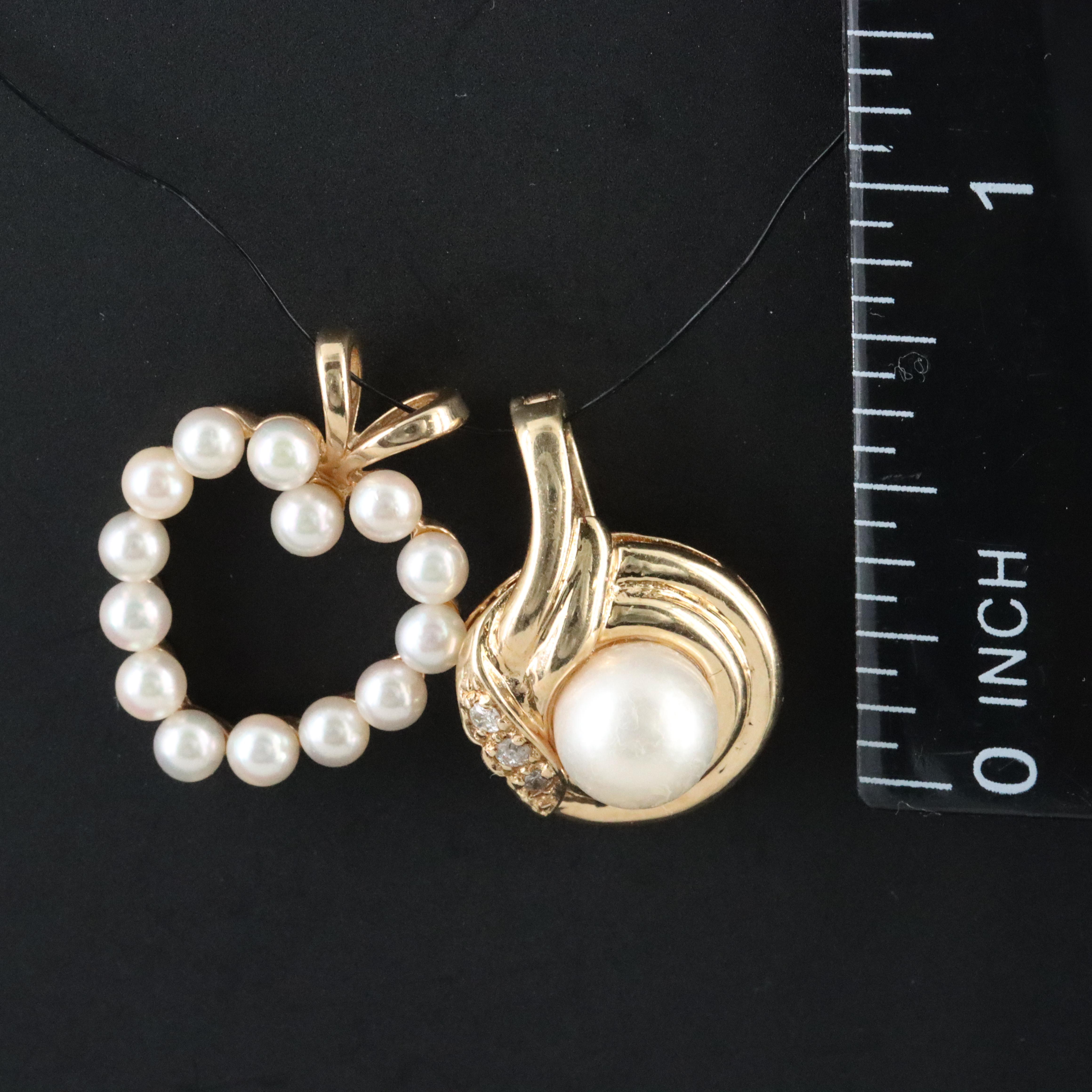 14K Pearl and Pearl and Diamond Pendant and Enhancer