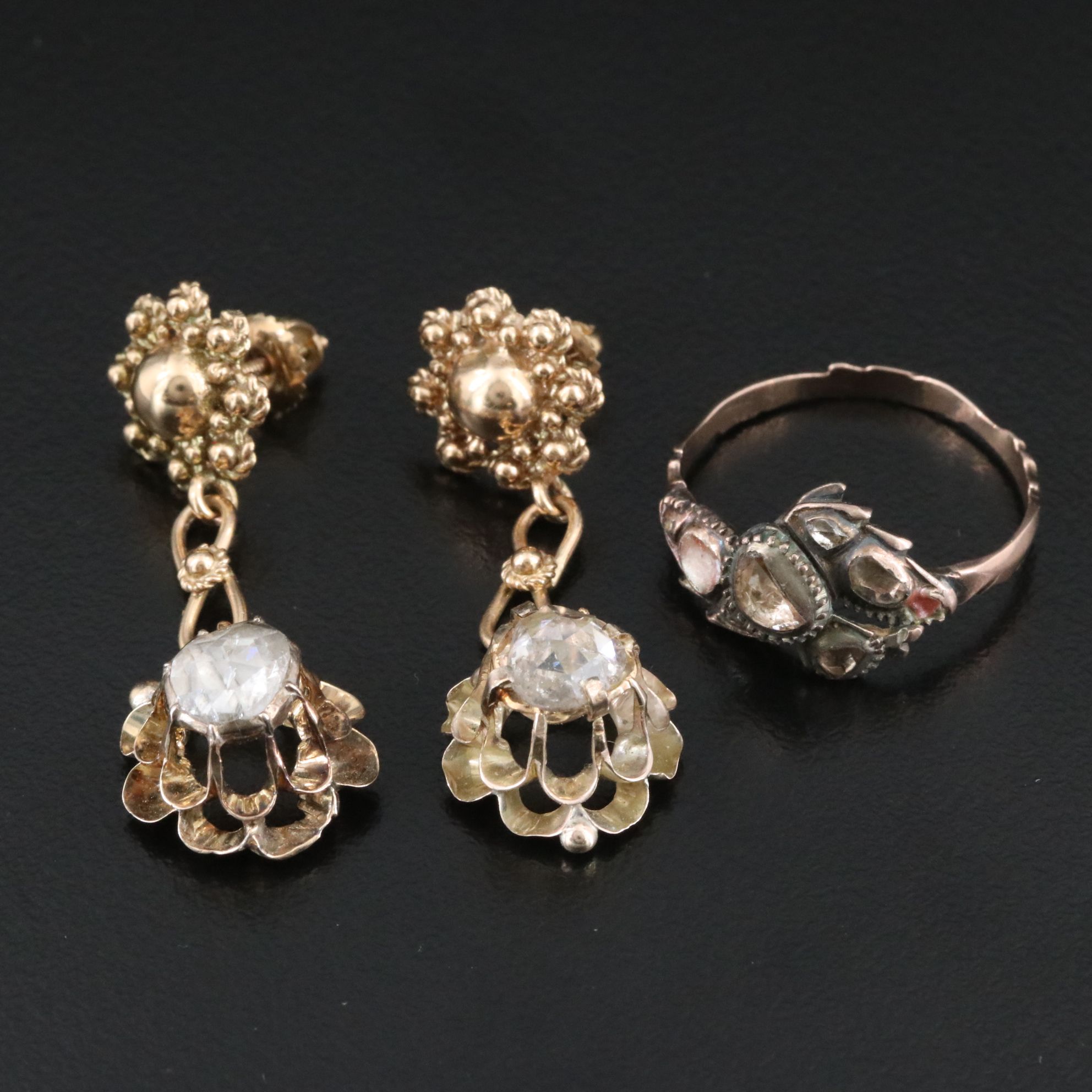 14K and 10K Diamond Earrings and Ring