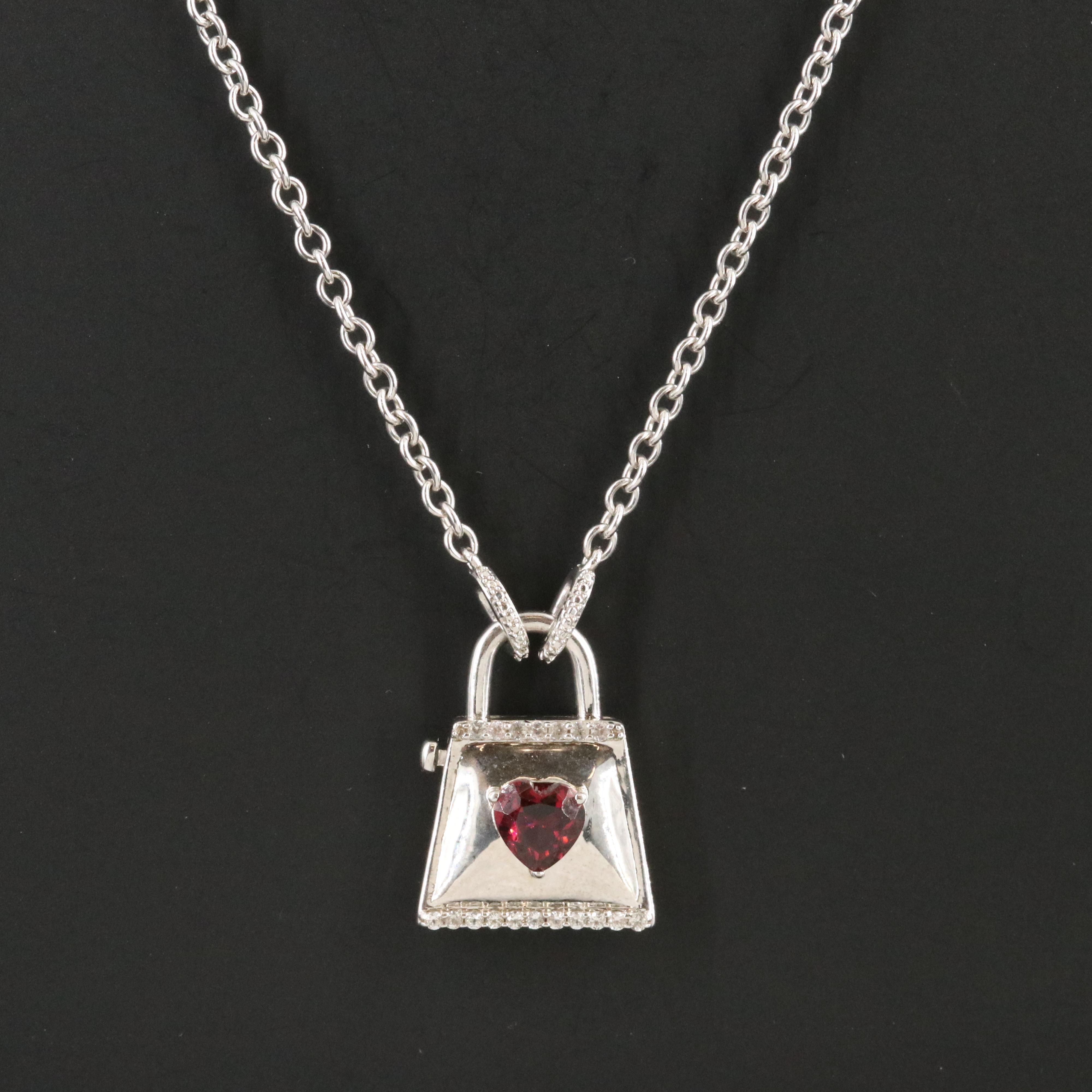 Sterling Garnet and White Sapphire Pendant Necklace