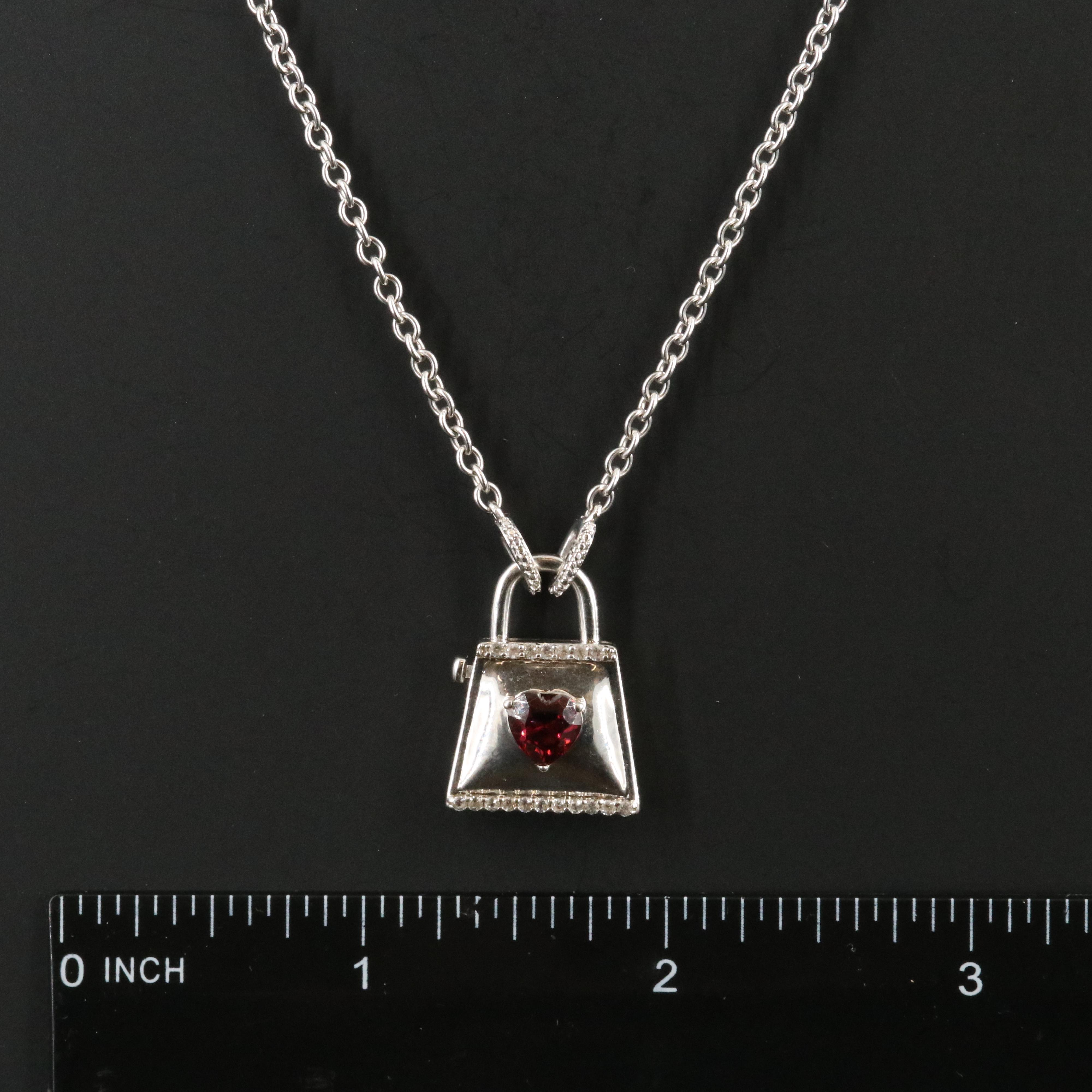 Sterling Garnet and White Sapphire Pendant Necklace