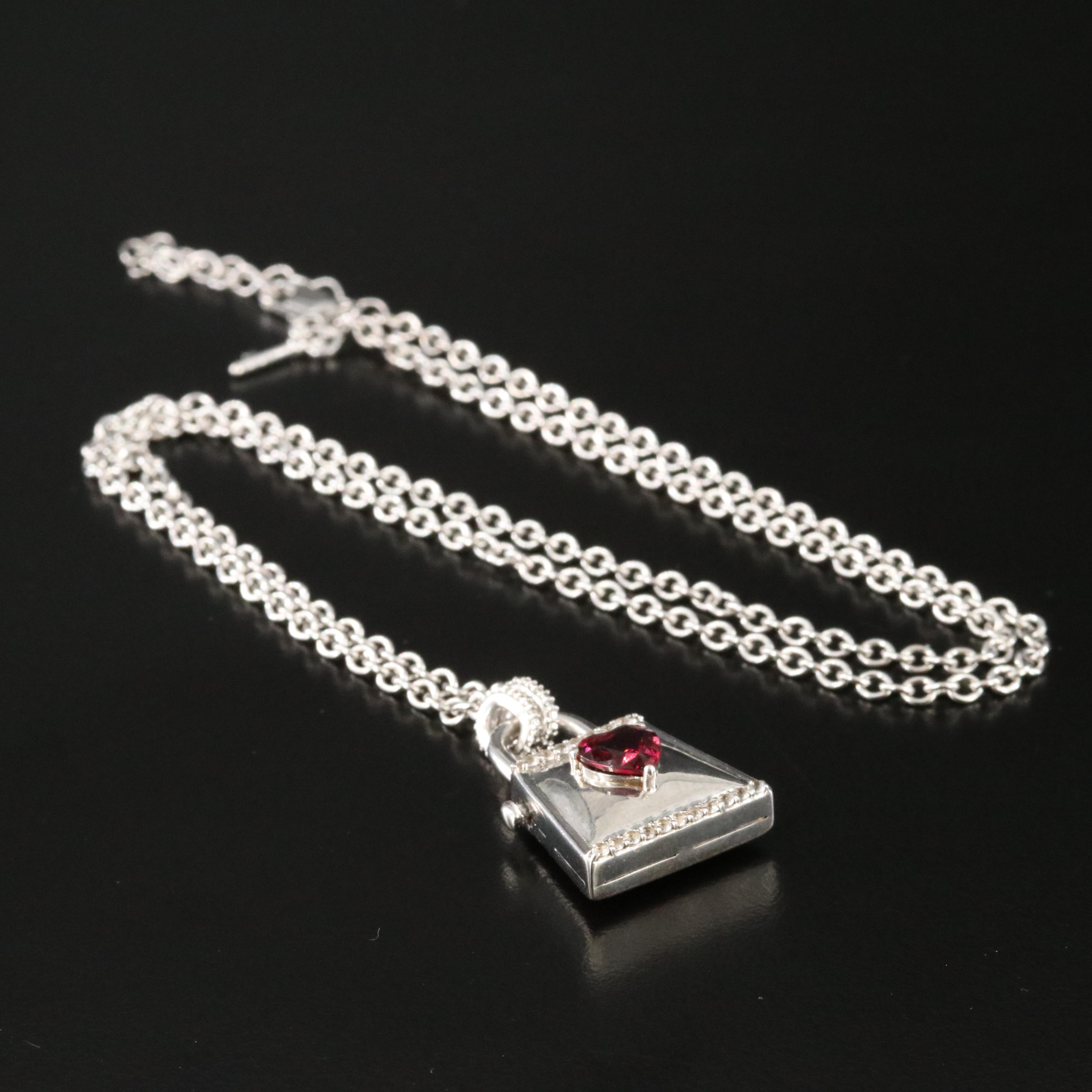Sterling Garnet and White Sapphire Pendant Necklace