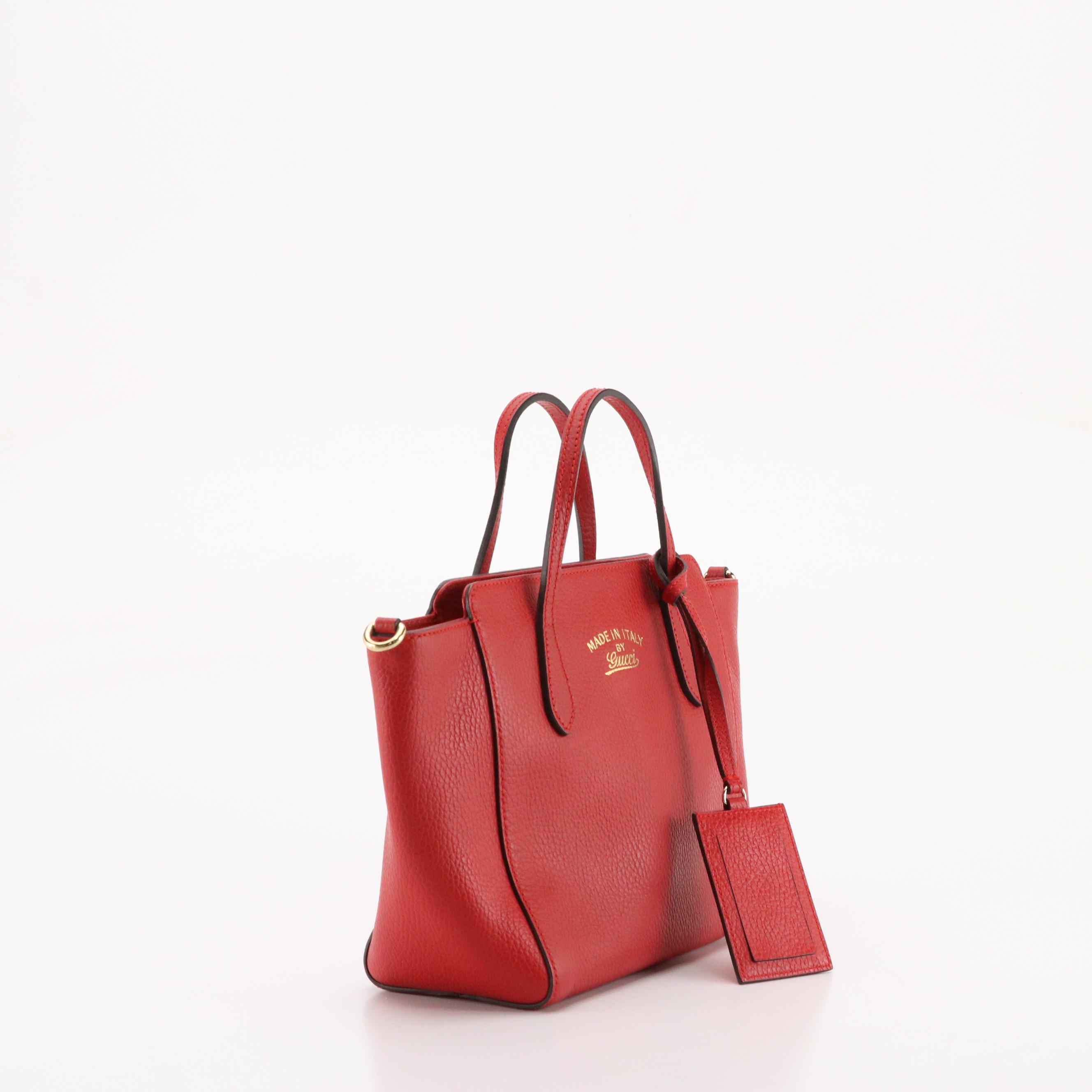 Gucci Two-Way Swing Tote in Cherry Red Grained Leather