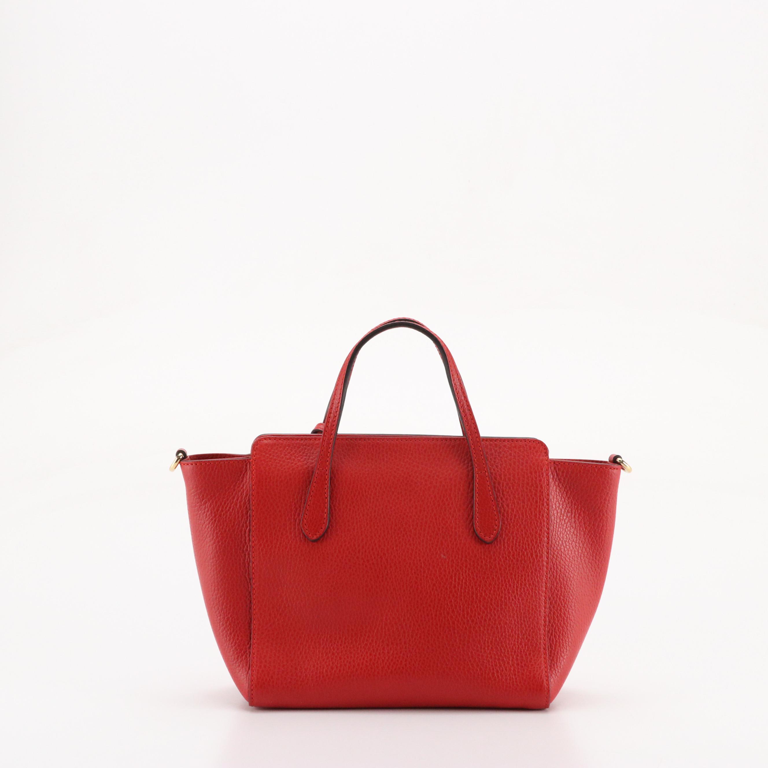 Gucci Two-Way Swing Tote in Cherry Red Grained Leather