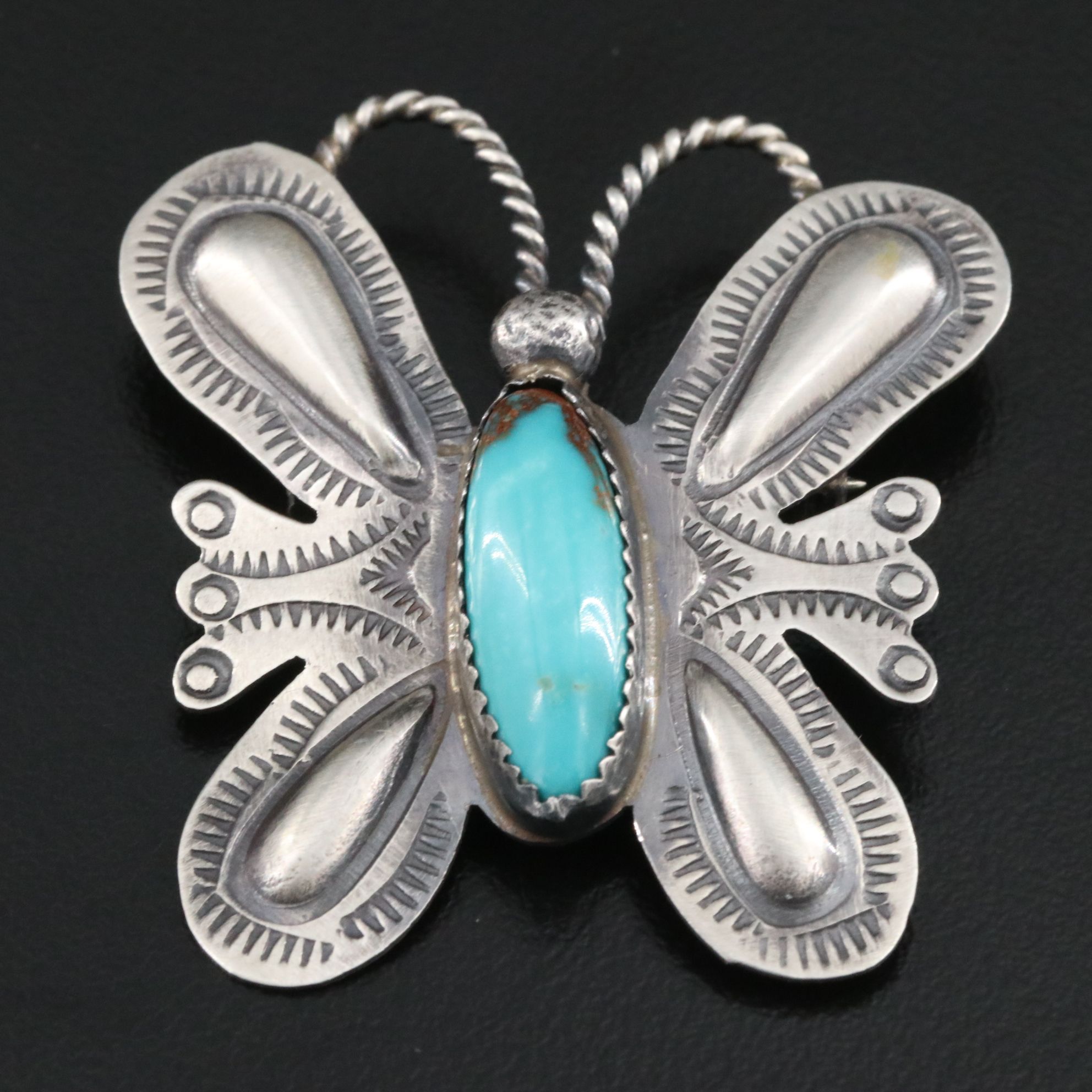 Southwestern T. Yazzie Sterling Turquoise Butterfly Brooch