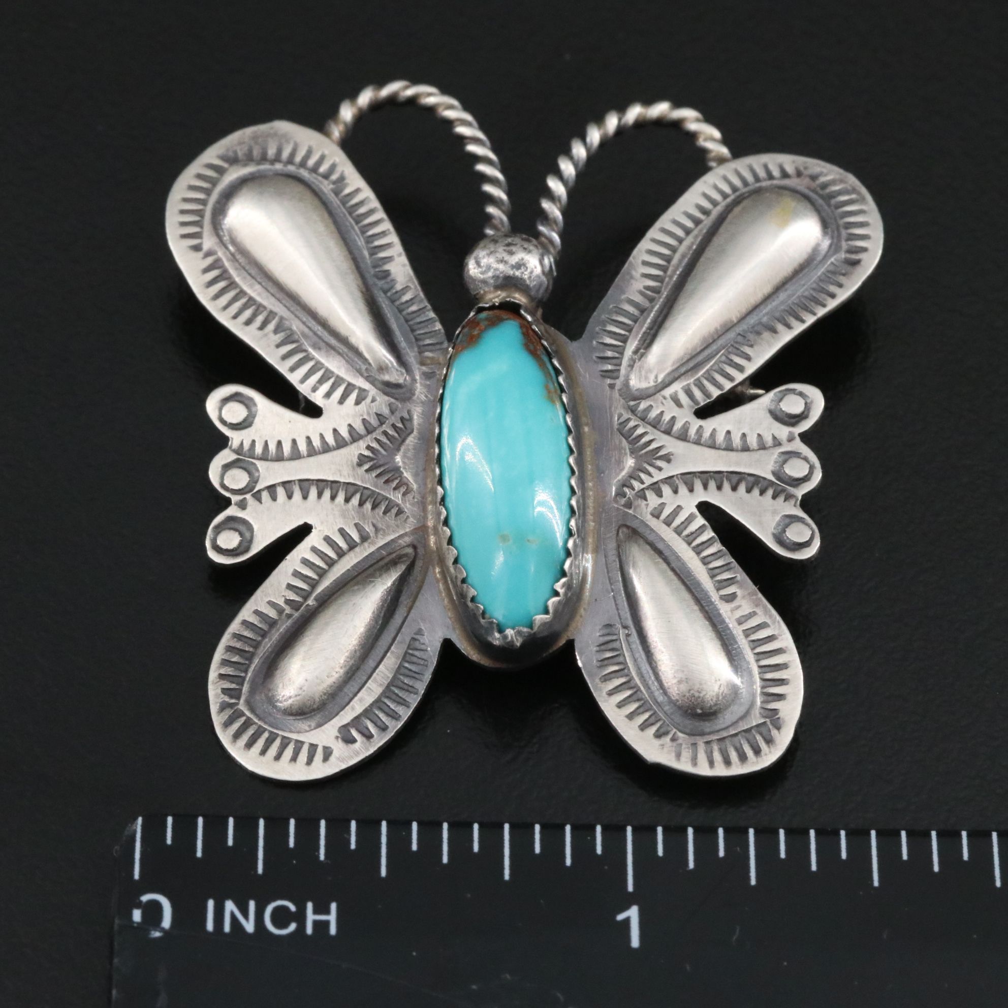 Southwestern T. Yazzie Sterling Turquoise Butterfly Brooch