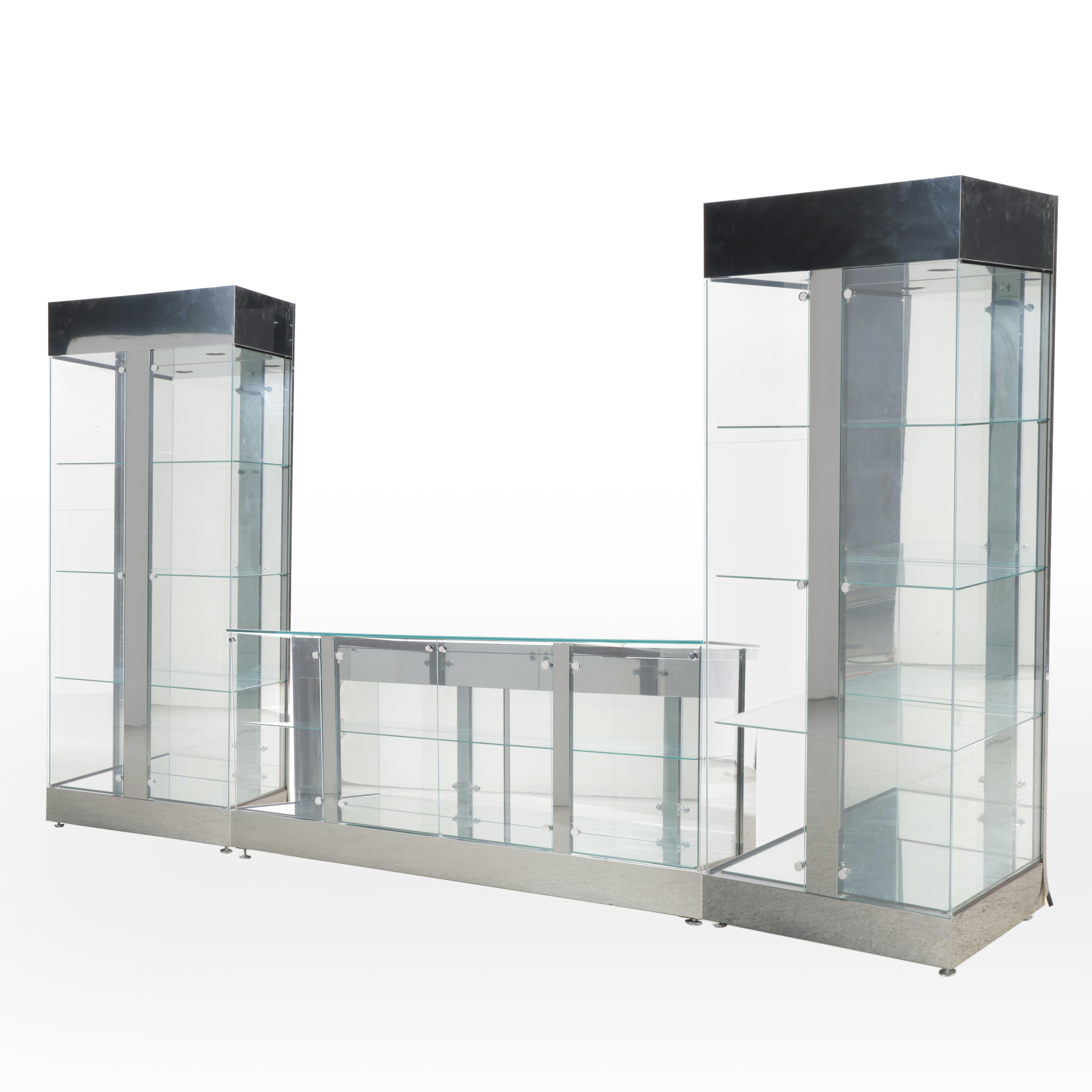 Postmodernist Chrome and Glass Modular Display Unit, Late 20th Century