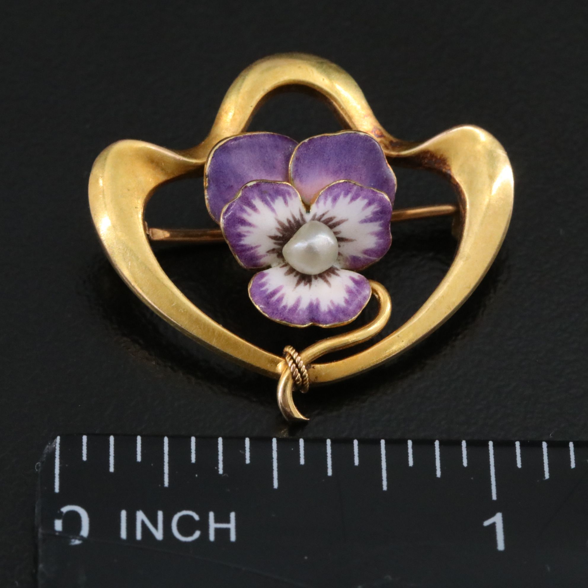 Art Nouveau Krementz 14K Pearl and Enamel Pansy Pin