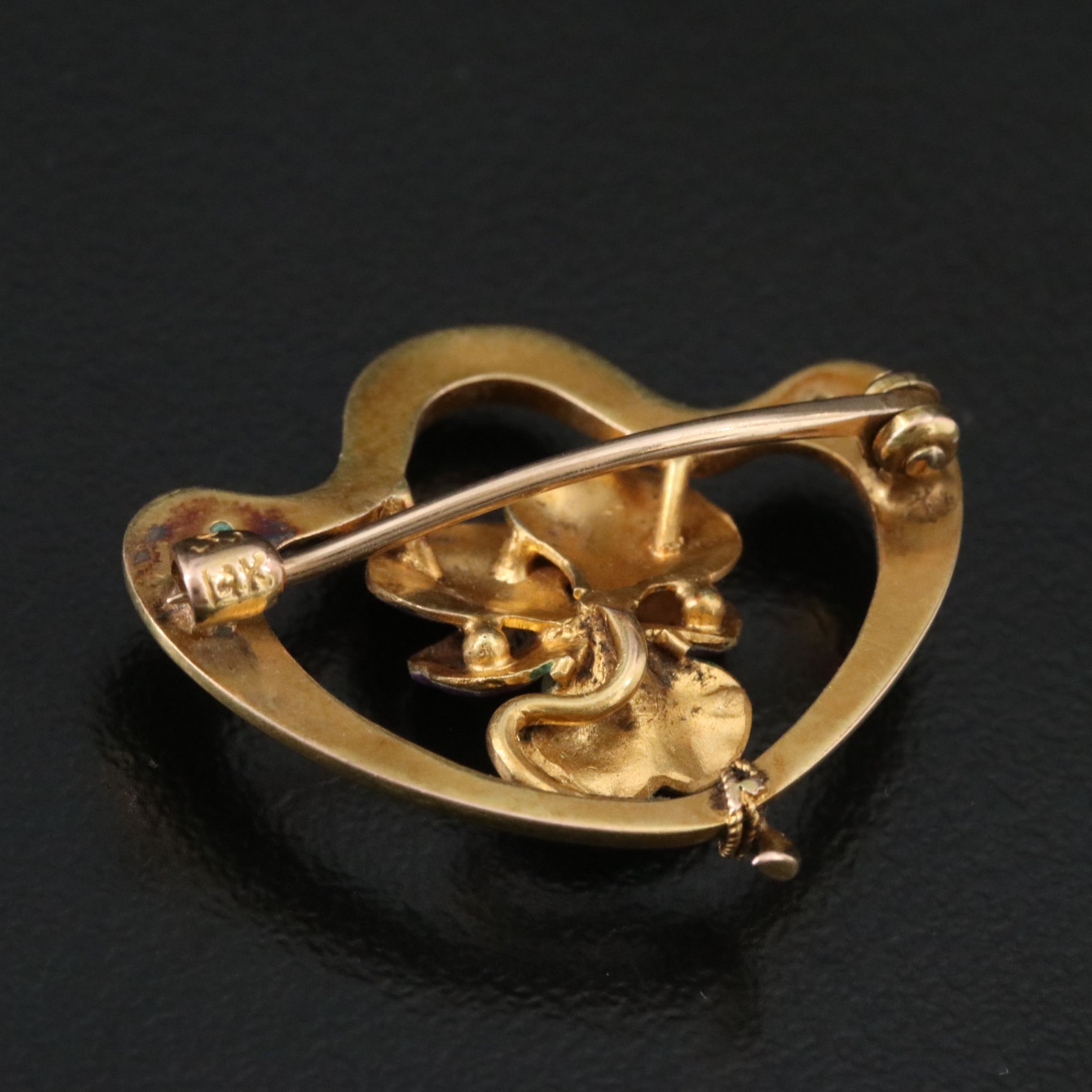 Art Nouveau Krementz 14K Pearl and Enamel Pansy Pin