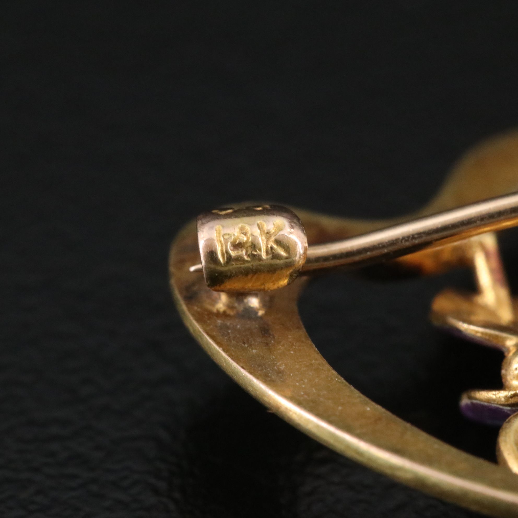 Art Nouveau Krementz 14K Pearl and Enamel Pansy Pin