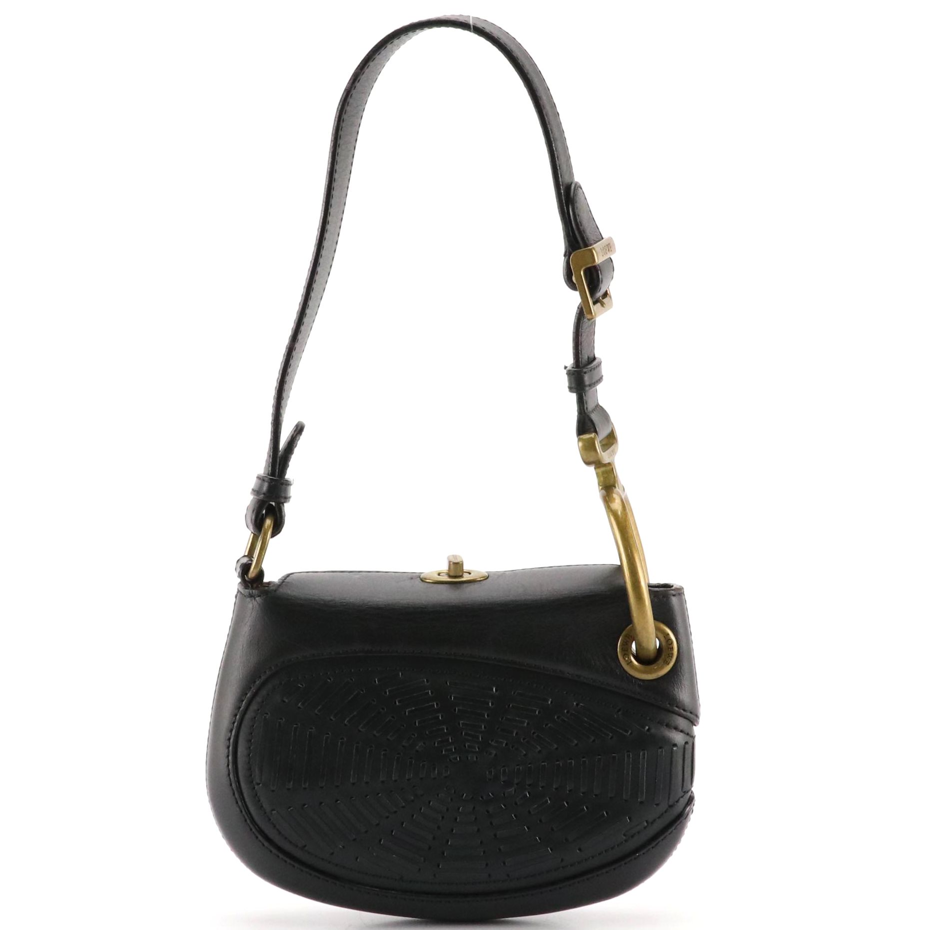 Loewe Mini Shoulder Bag in Black Calfskin Leather with Interwoven Details