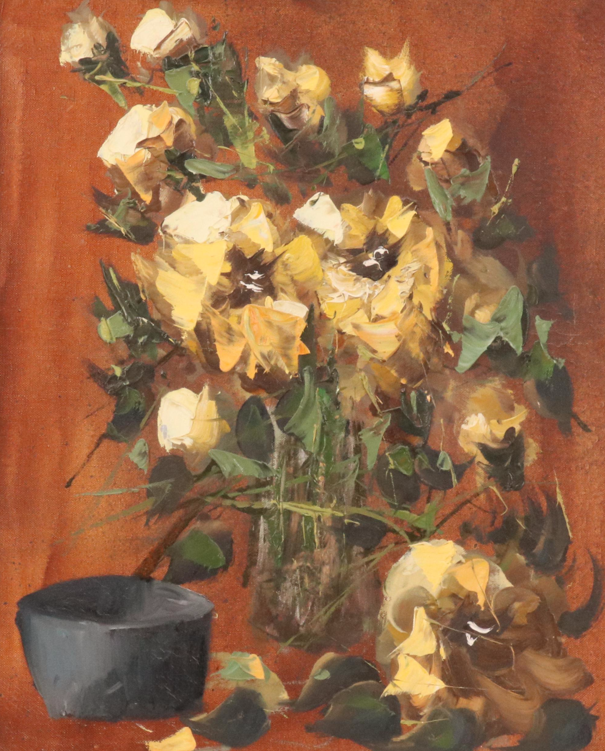 Impasto Floral Still Life Oil Painting, Mid-20th Century