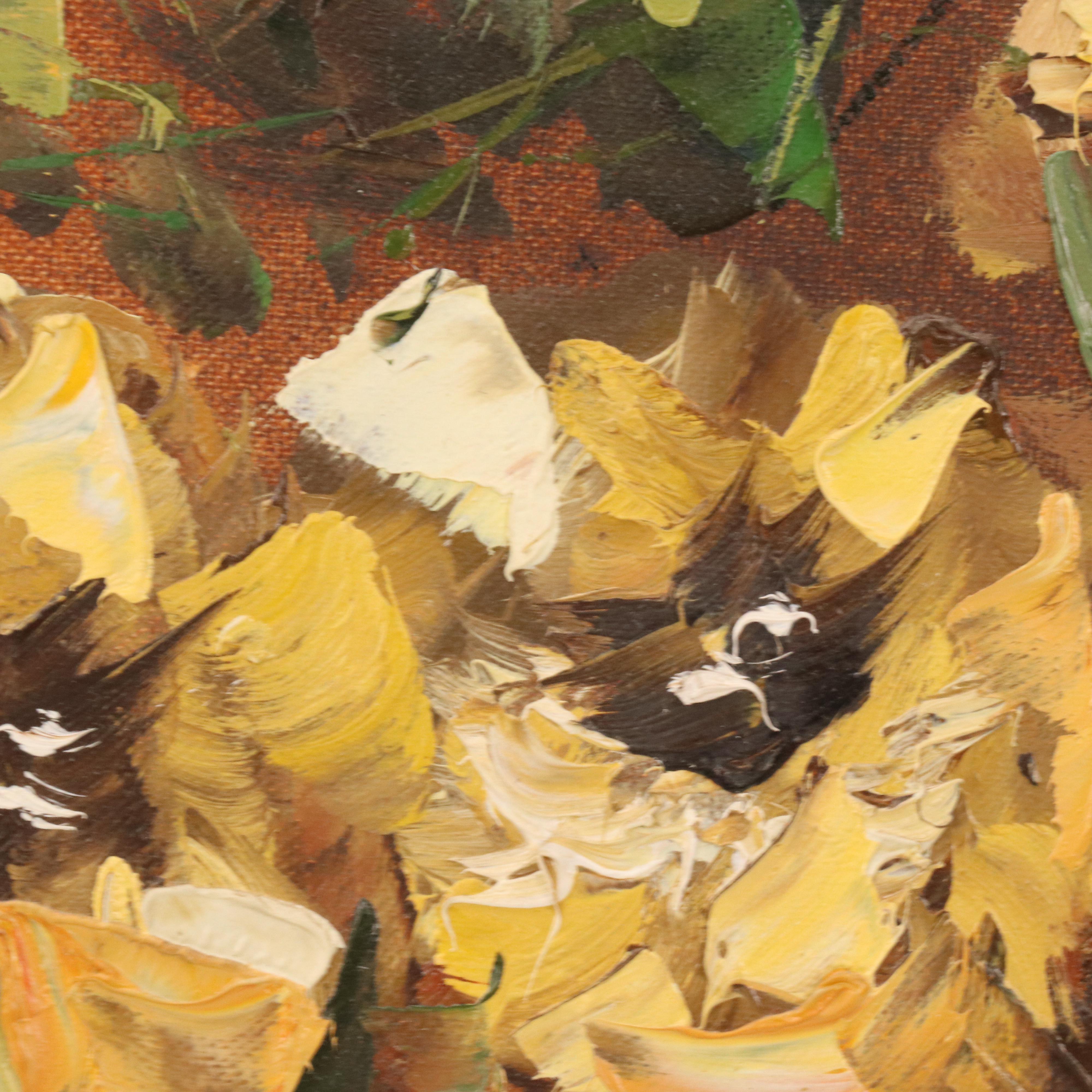 Impasto Floral Still Life Oil Painting, Mid-20th Century