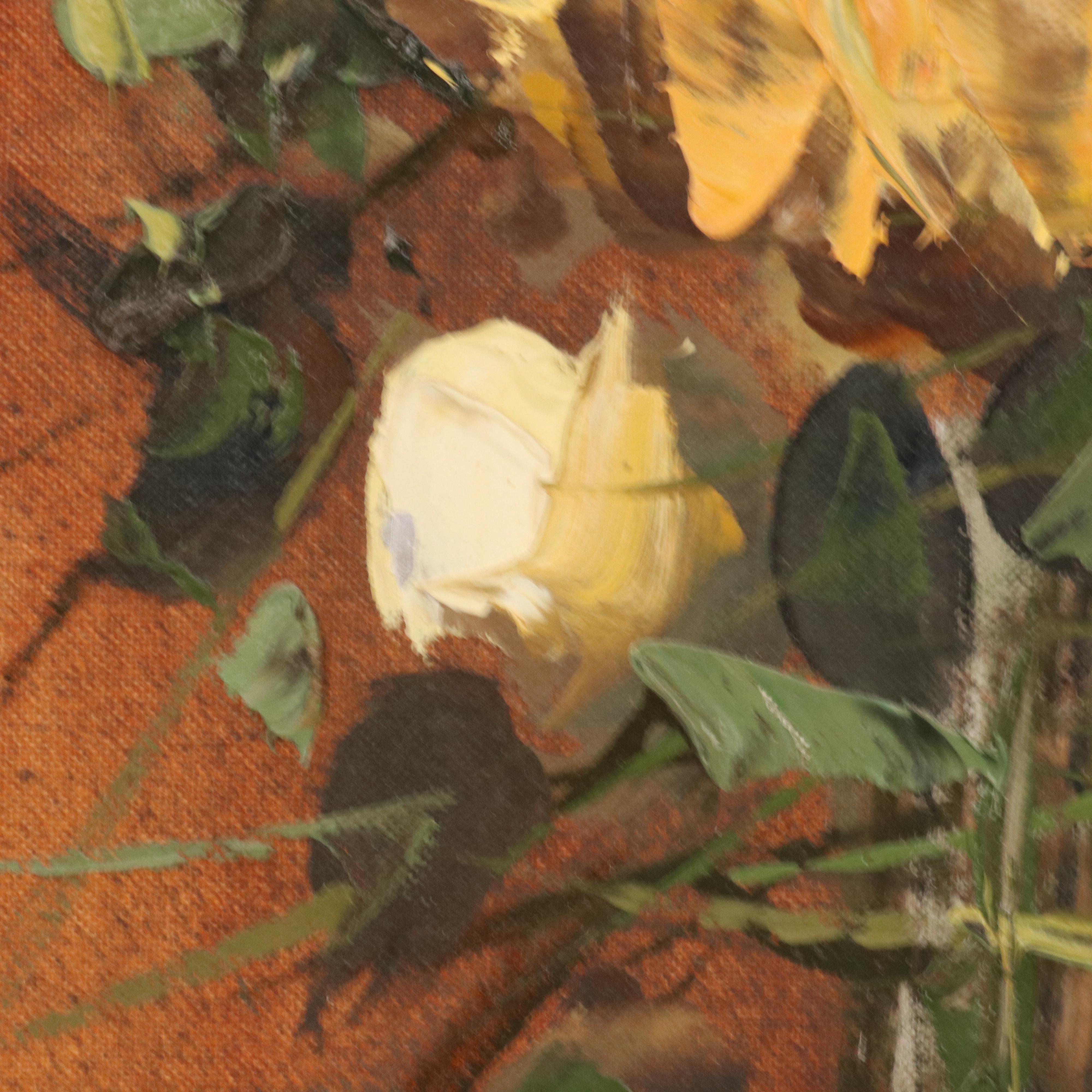 Impasto Floral Still Life Oil Painting, Mid-20th Century