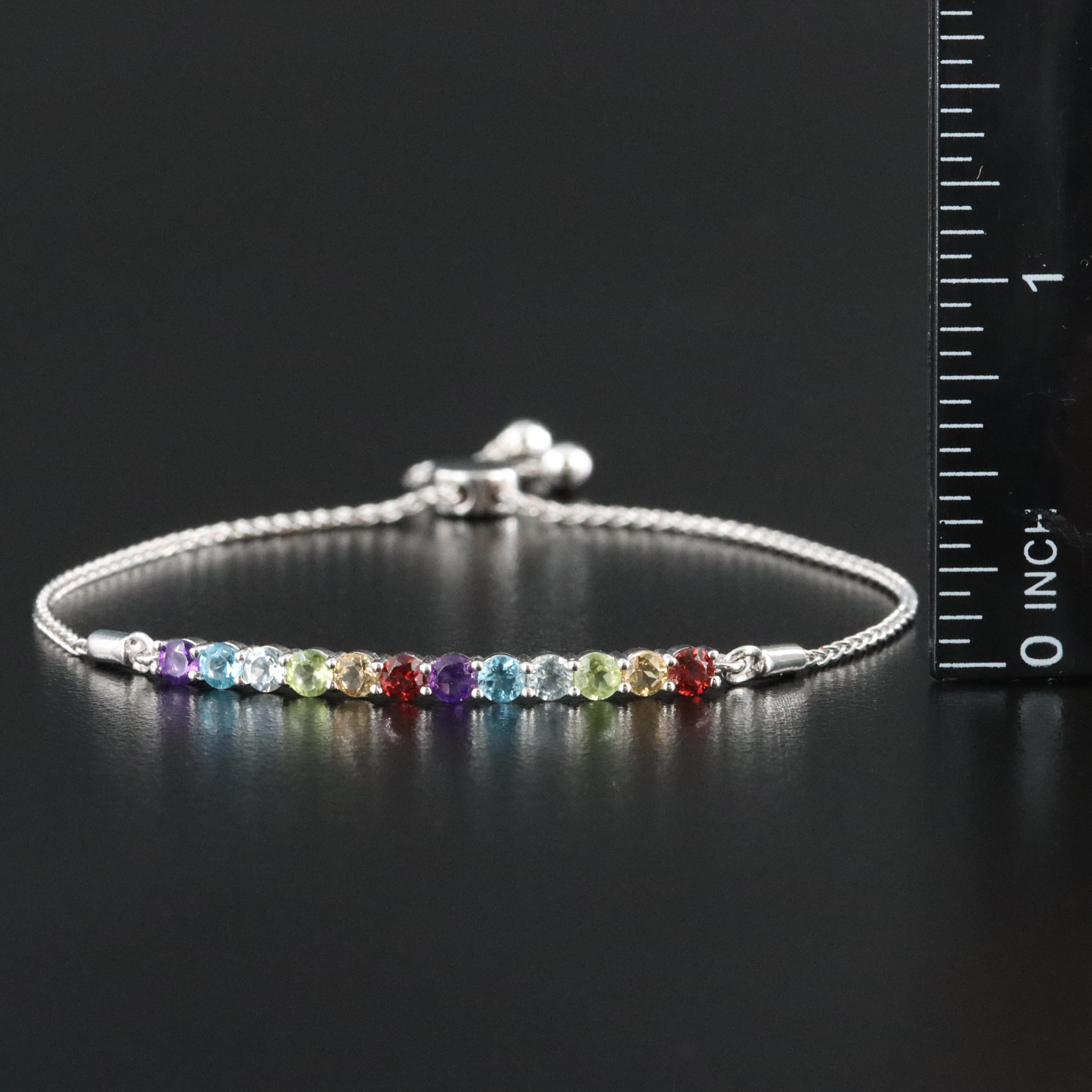 Sterling Topaz, Amethyst and Peridot Bolo Bracelet