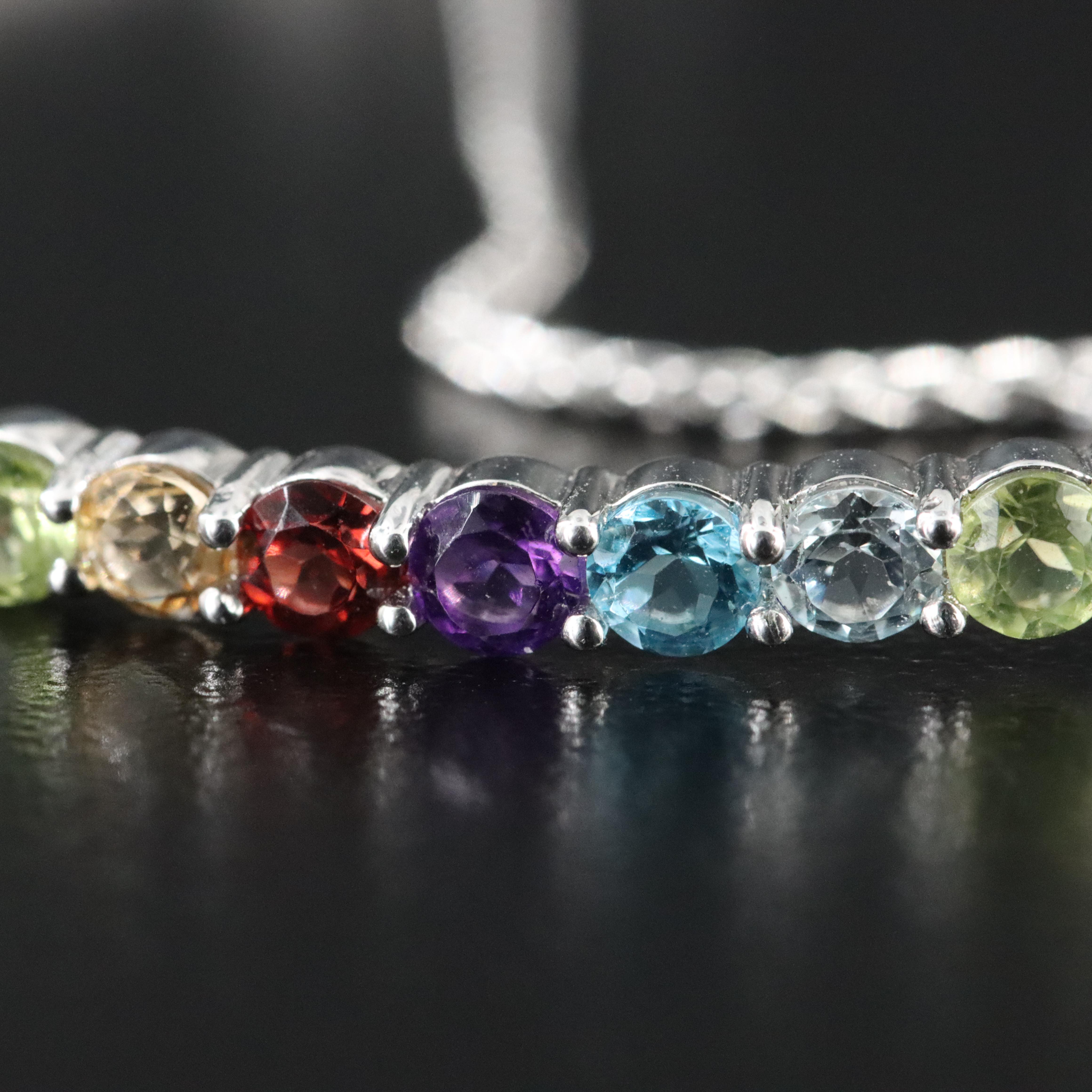 Sterling Topaz, Amethyst and Peridot Bolo Bracelet