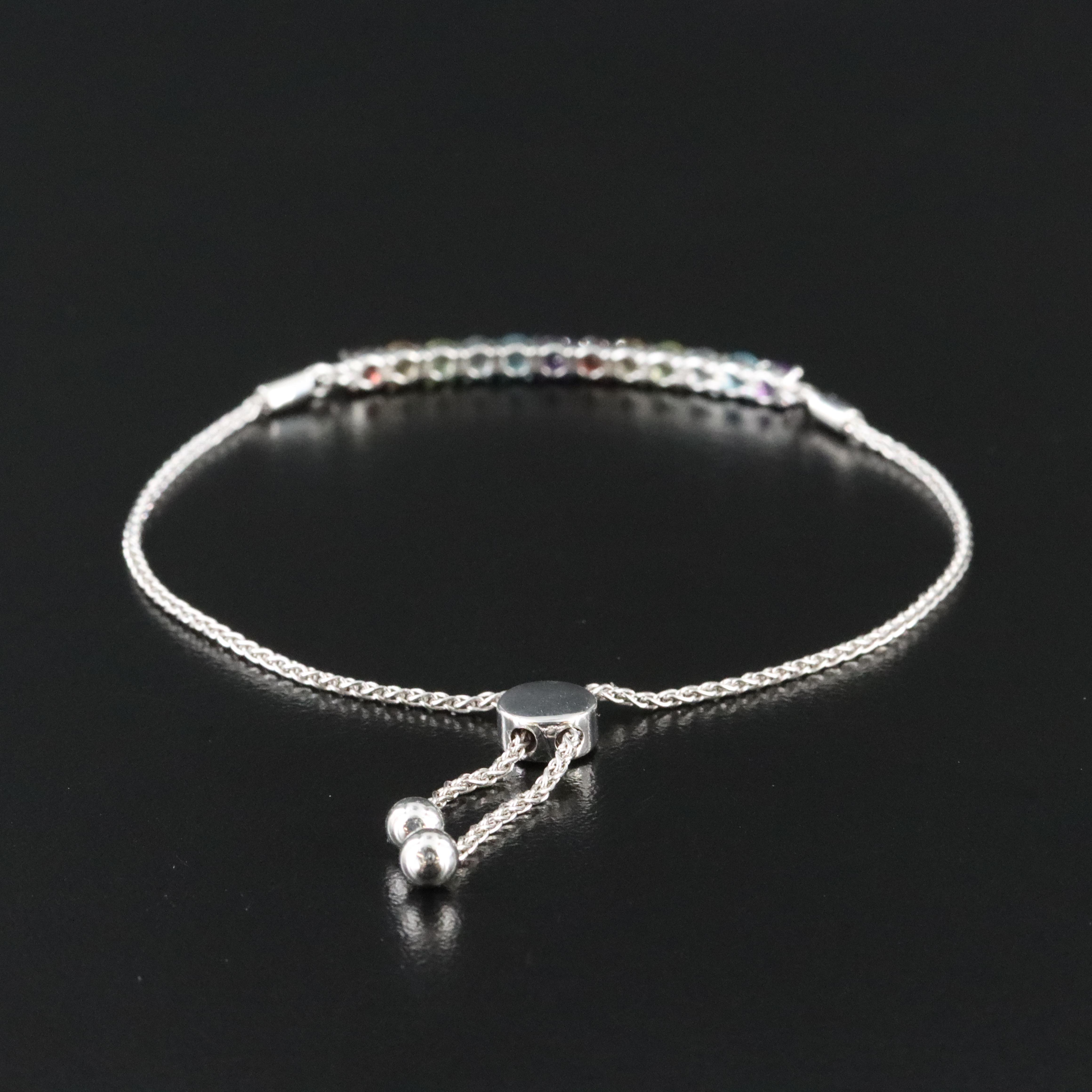 Sterling Topaz, Amethyst and Peridot Bolo Bracelet