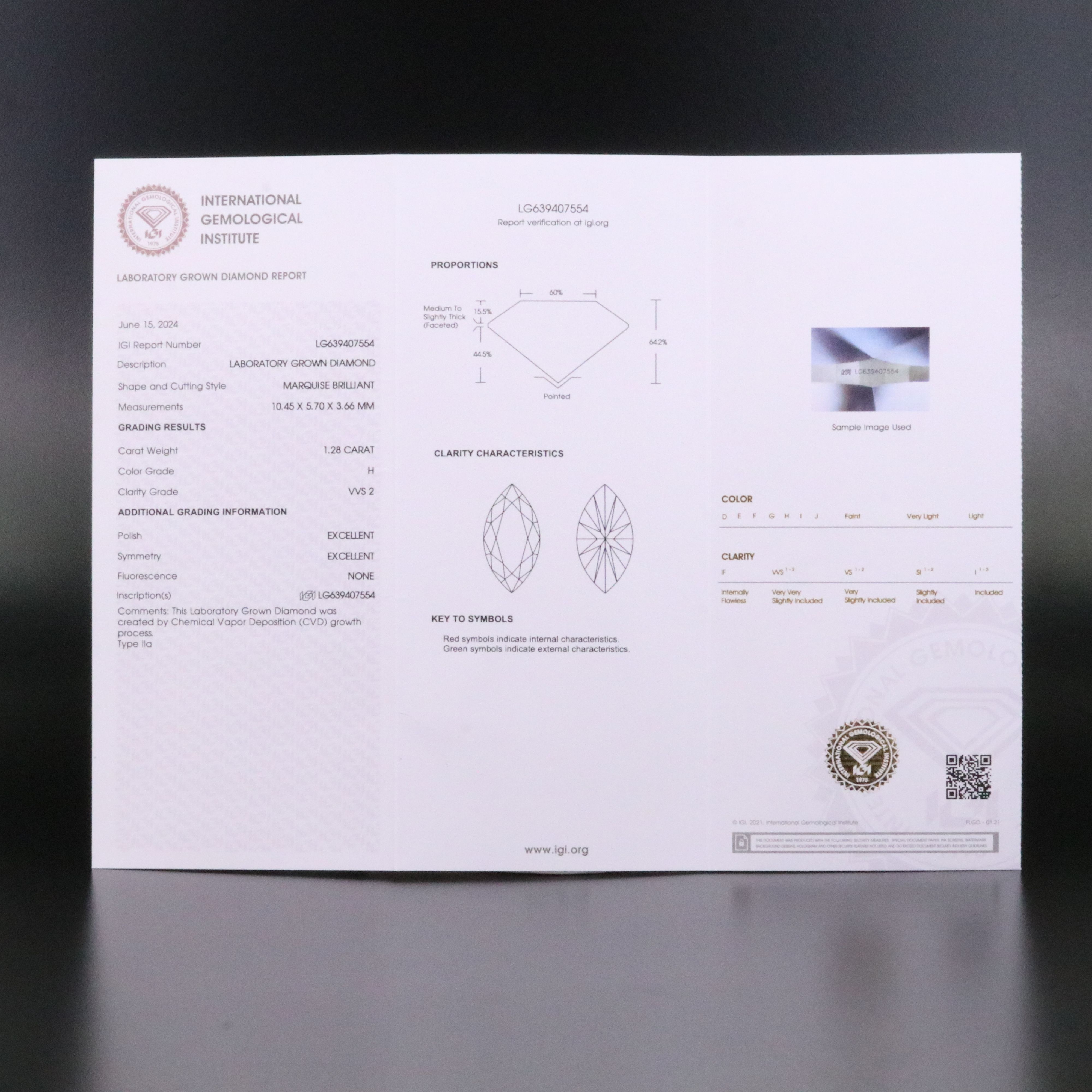 Loose 1.28 CT Lab Grown Diamond with IGI Report