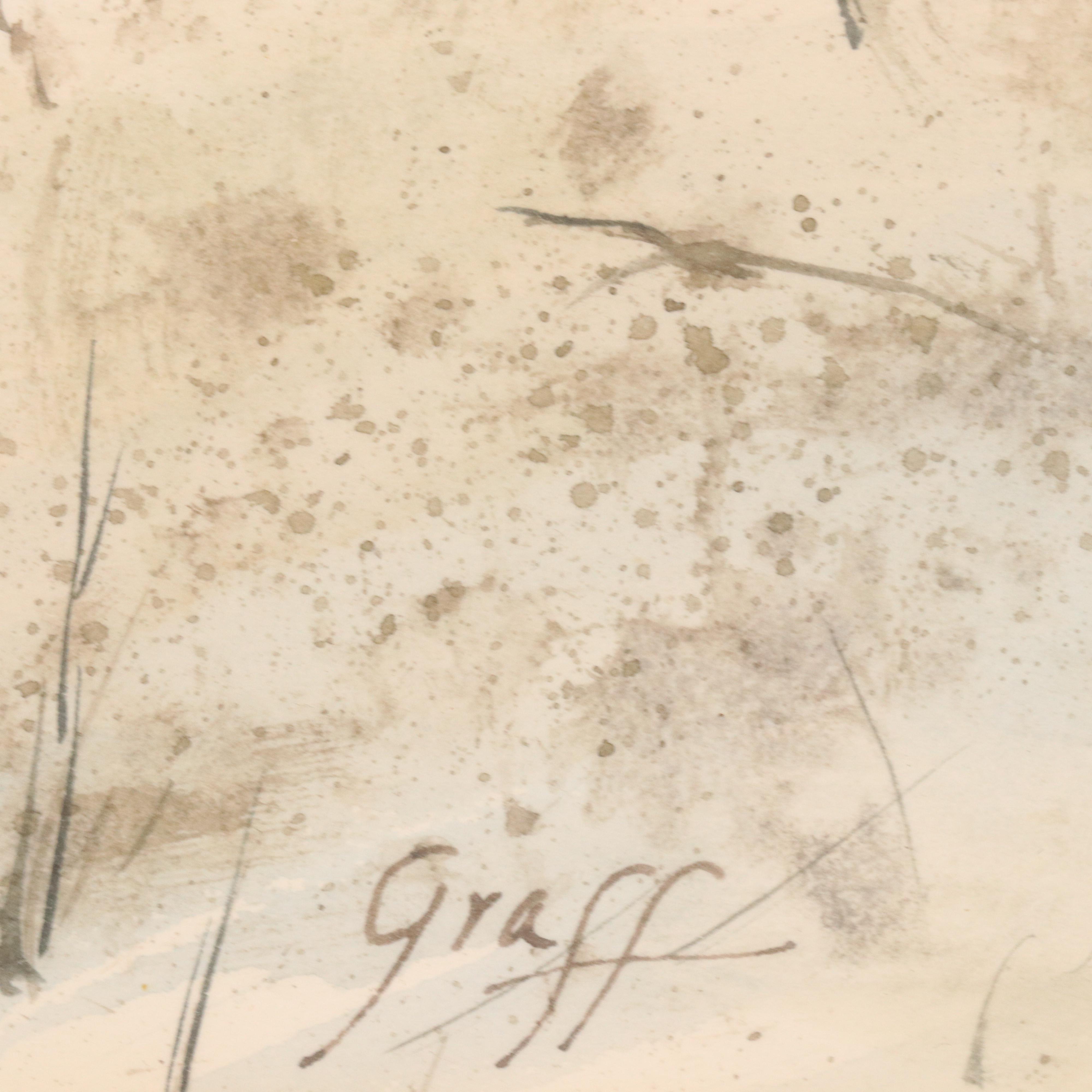 Rural Winter Landscape Watercolor Painting of Farmhouse