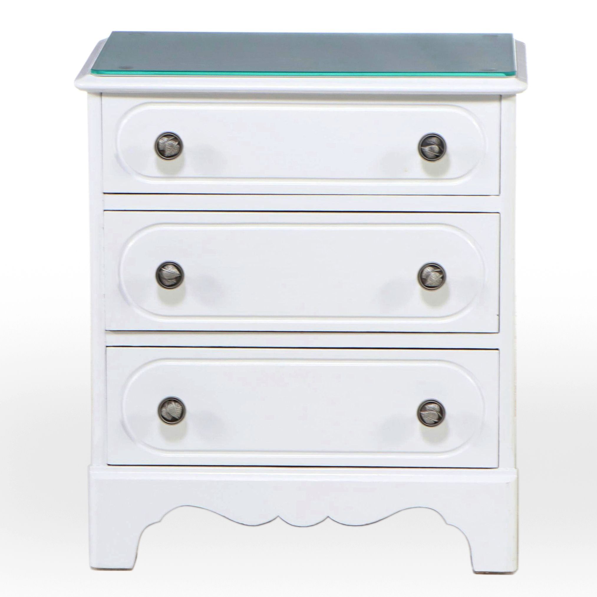 Contemporary White-Painted Wood Three-Drawer Chest with Glass Top