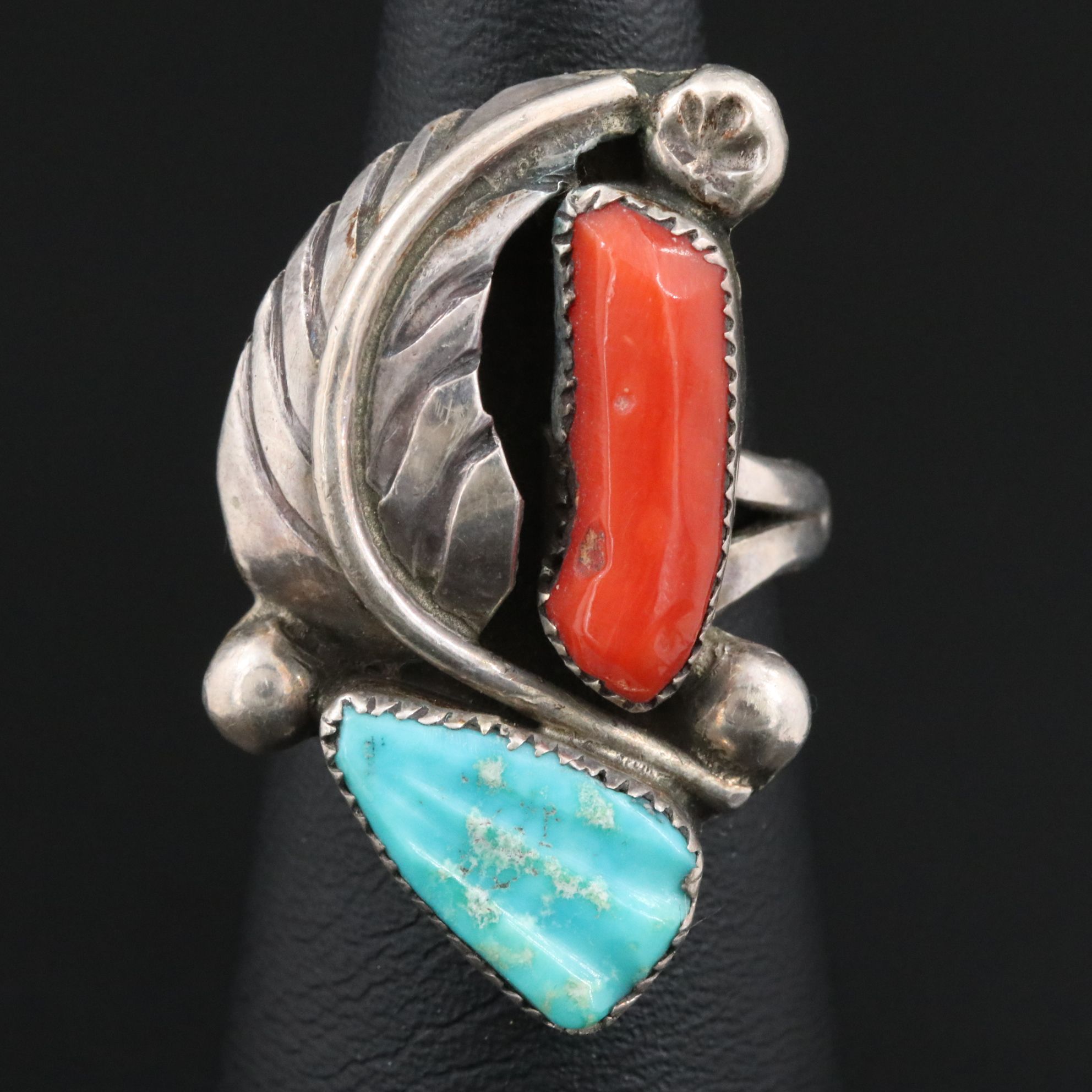 Charlotte Eustace Zuni Sterling Turquoise and Coral Ring