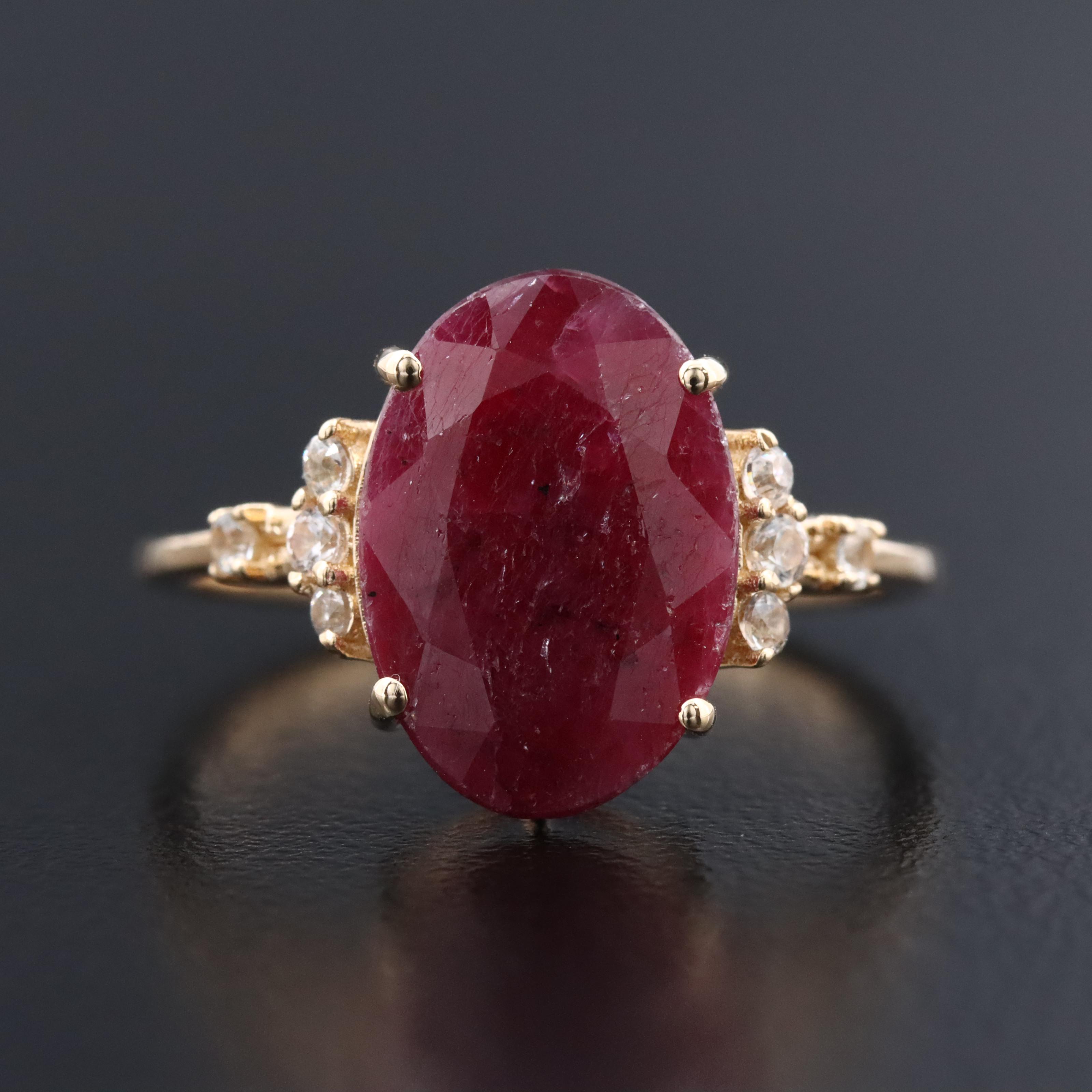 14K 3.89 CT Ruby and White Sapphire Ring