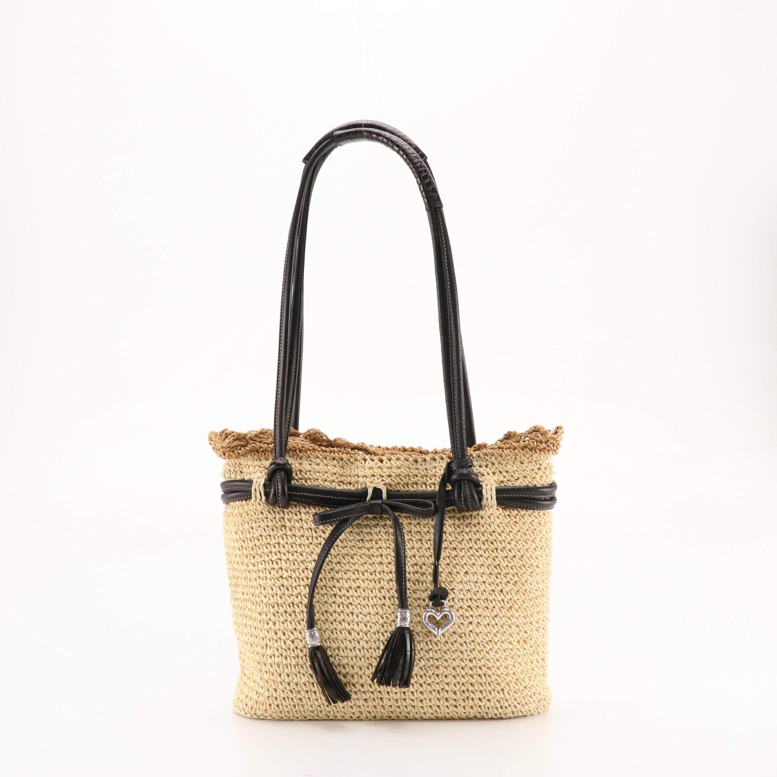 Brighton Tye Woven Raffia Shoulder Bag and Petunia Floral Textile Tote w/ Boxes