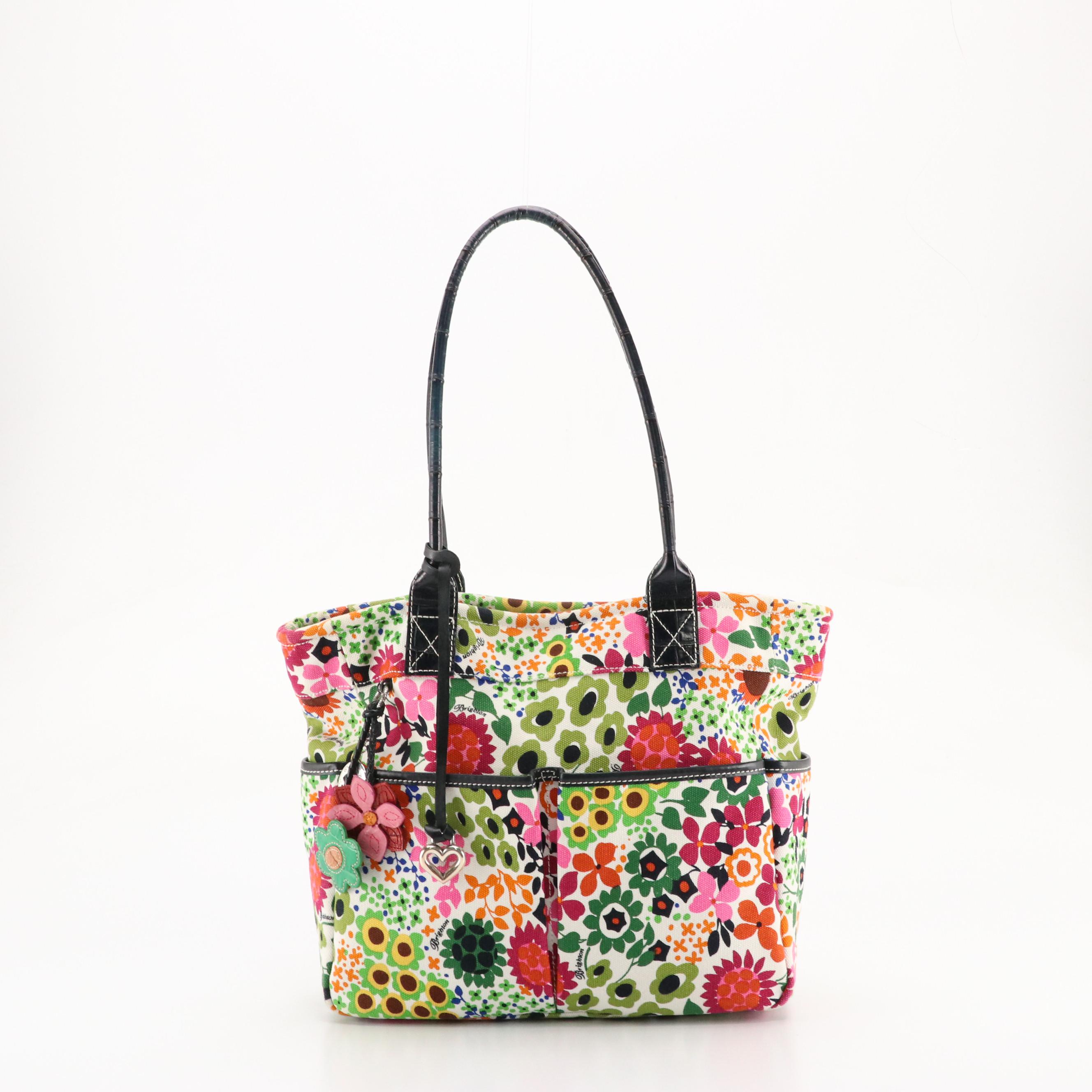 Brighton Tye Woven Raffia Shoulder Bag and Petunia Floral Textile Tote w/ Boxes