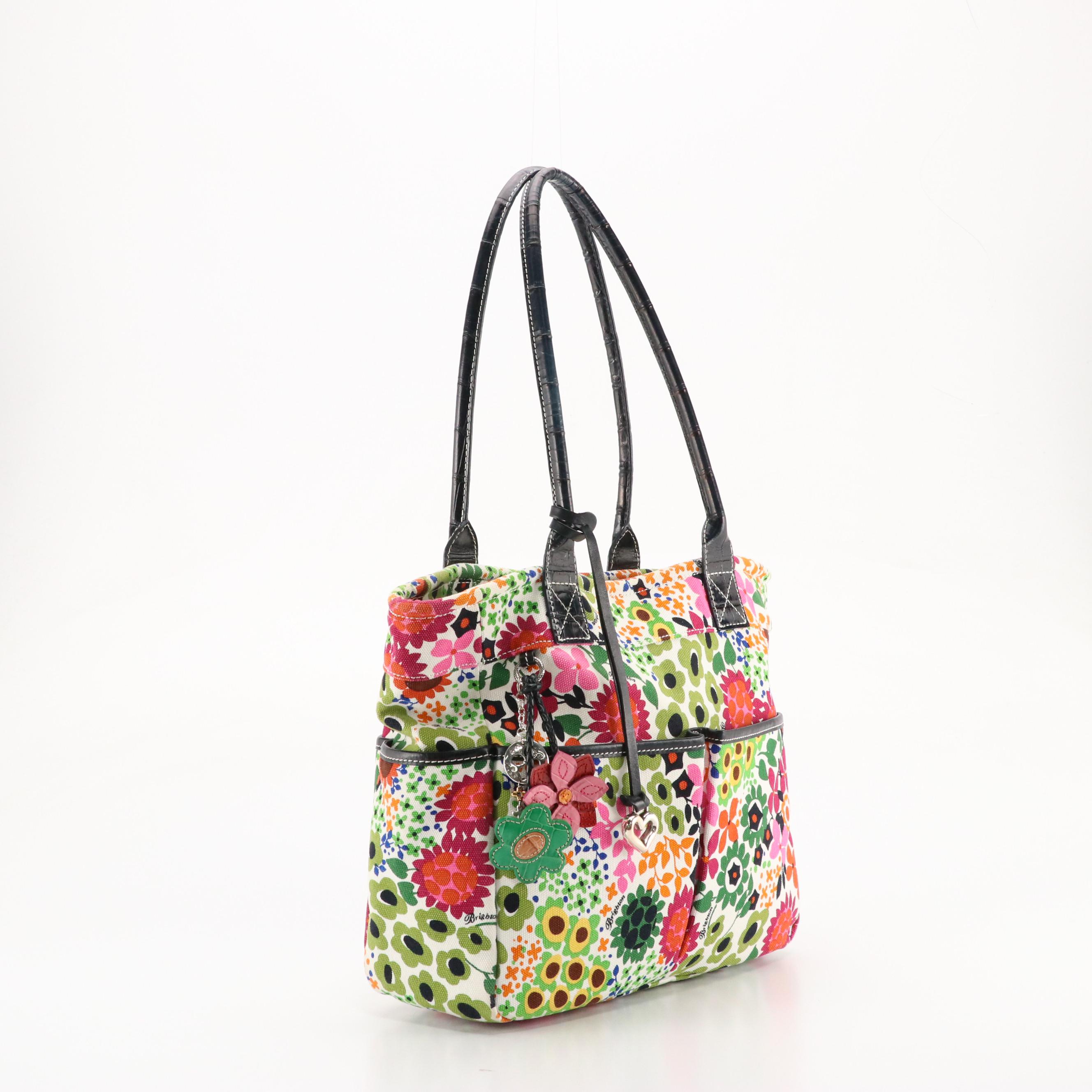 Brighton Tye Woven Raffia Shoulder Bag and Petunia Floral Textile Tote w/ Boxes