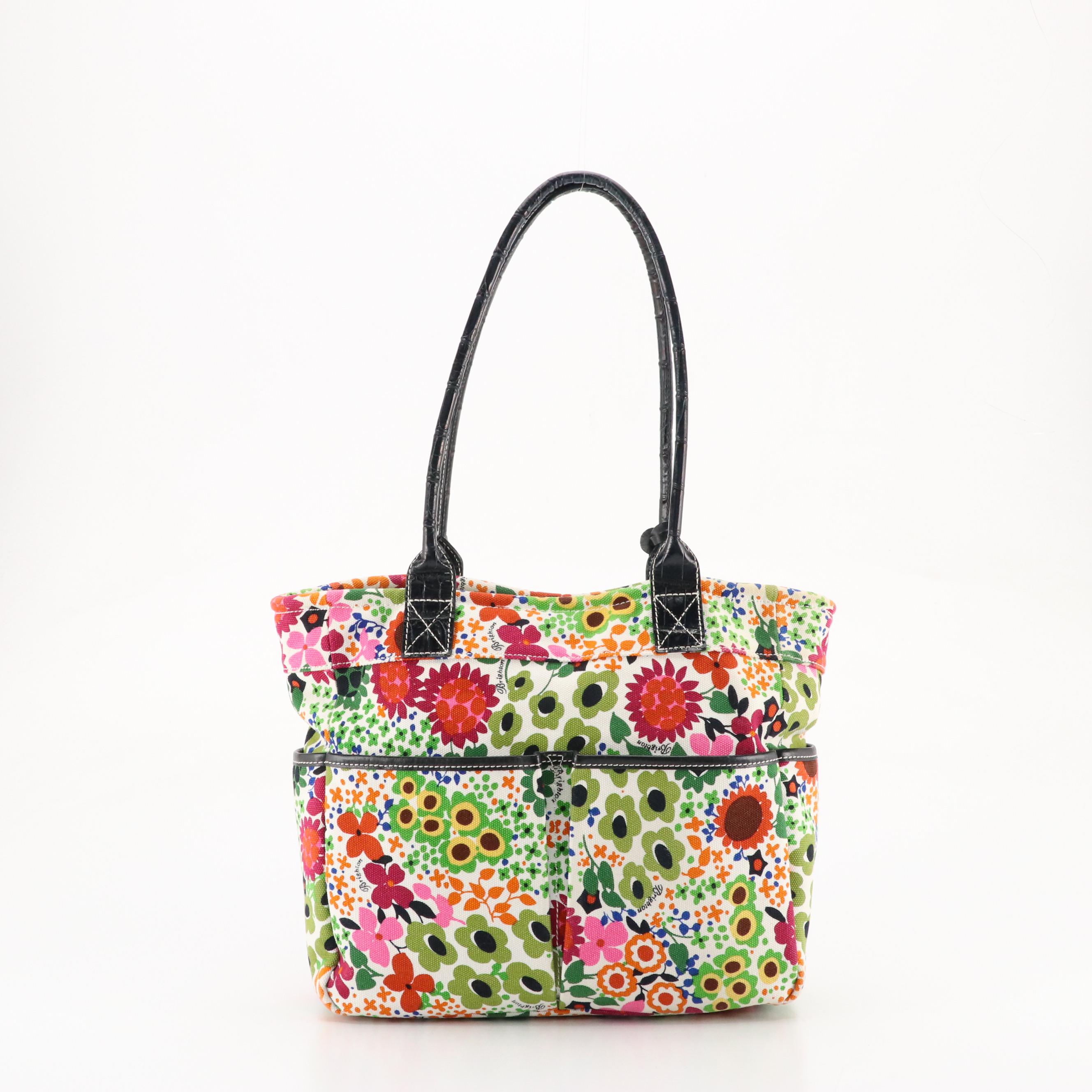 Brighton Tye Woven Raffia Shoulder Bag and Petunia Floral Textile Tote w/ Boxes