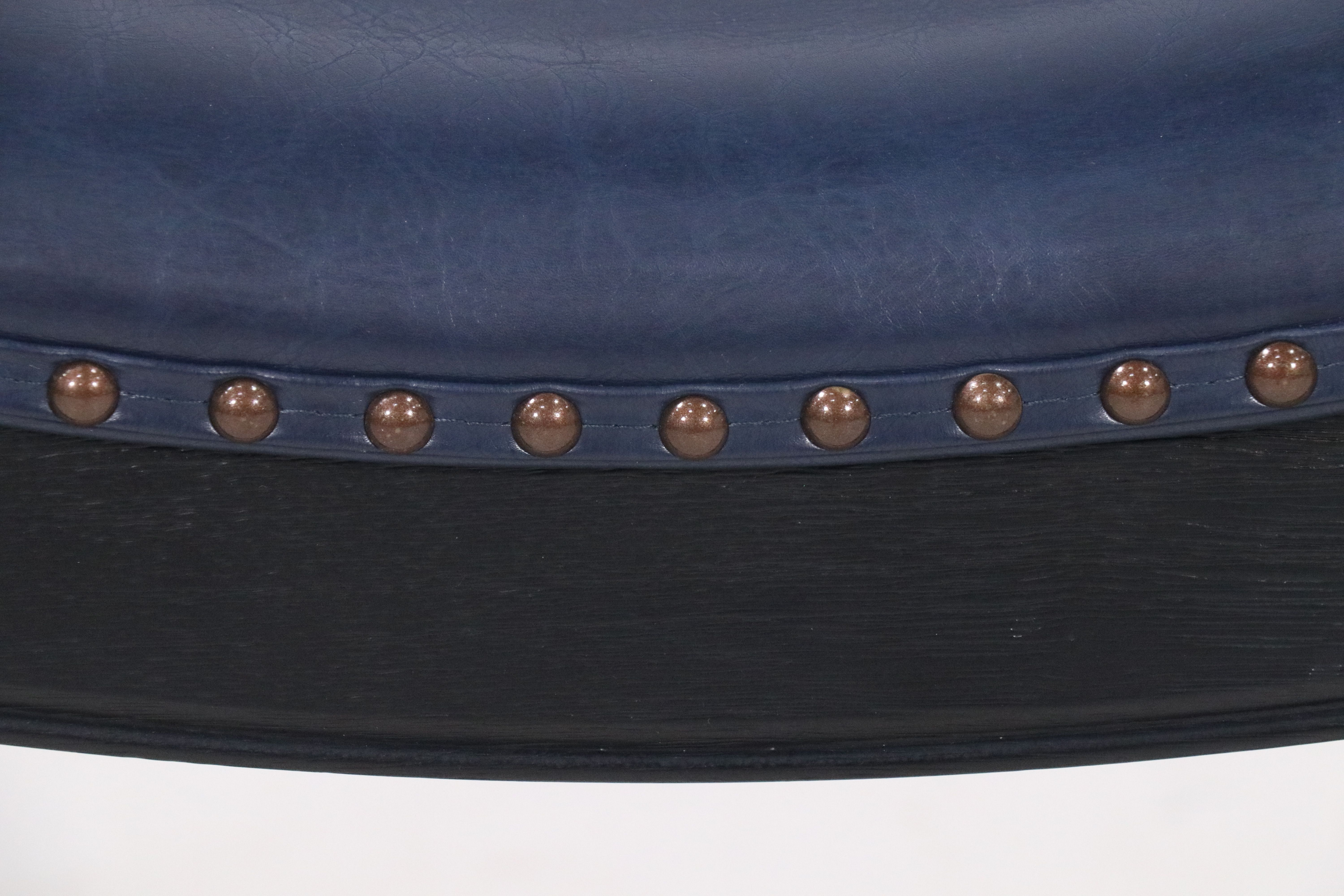 Set of Three Blue Faux Leather Upholstered Ebonized Wood Barstools