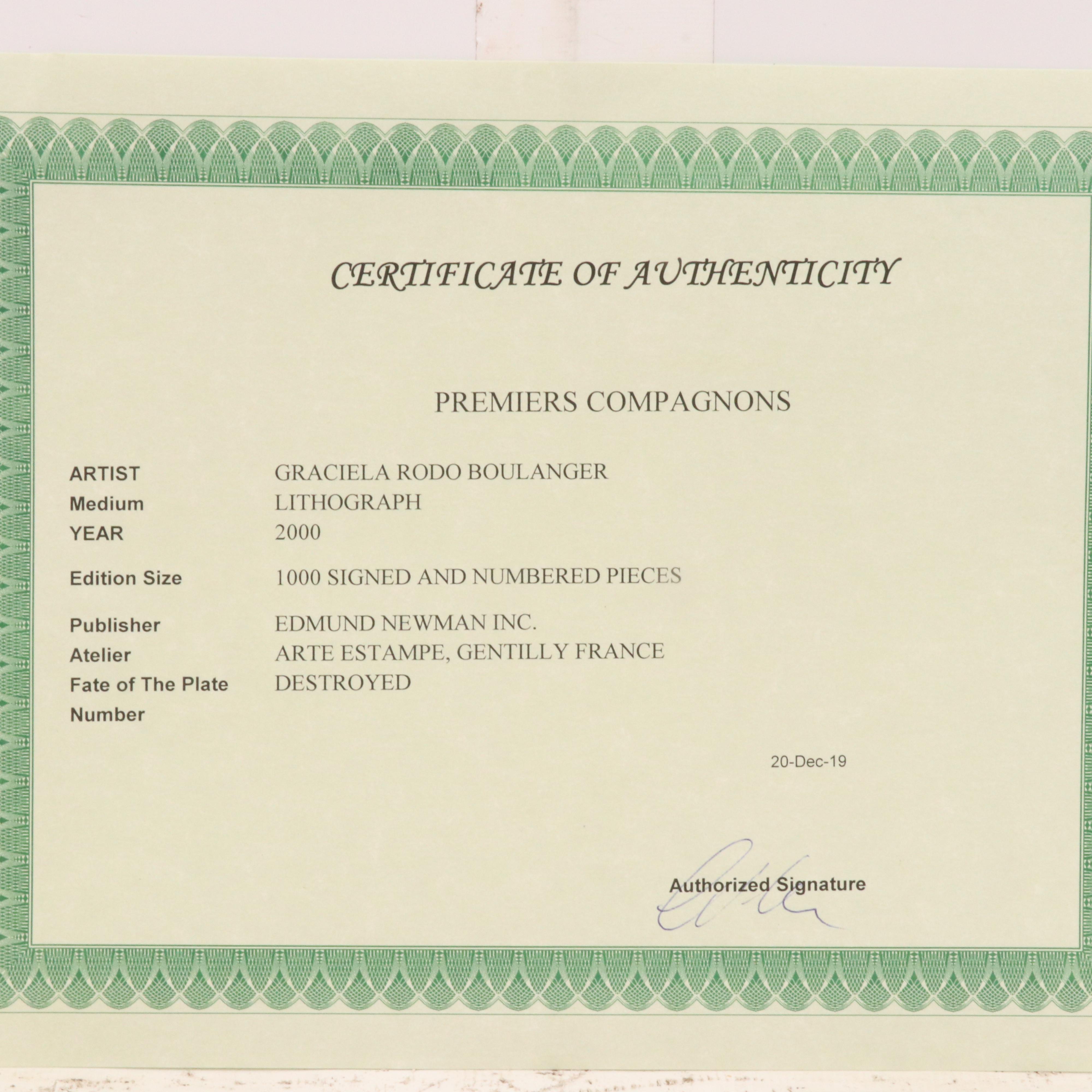 Graciela Rodo Boulanger Color Lithograph "Premiers Compagnons"